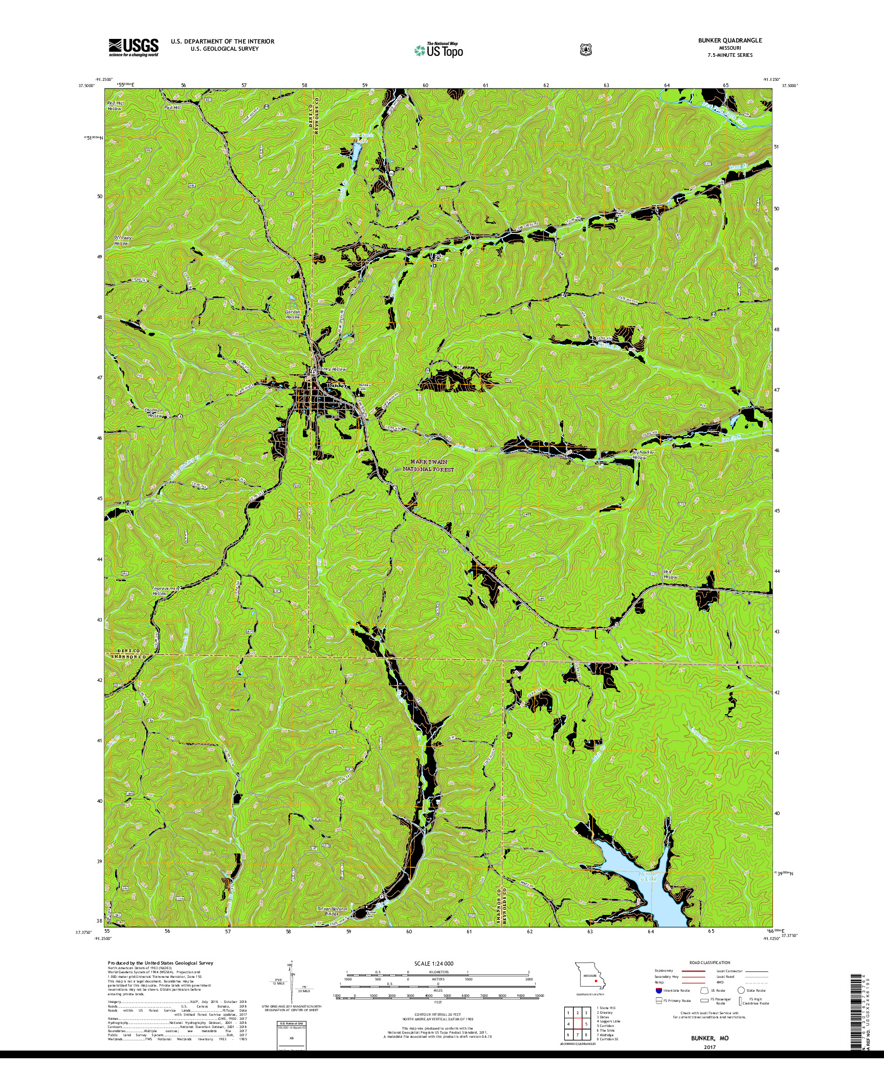 USGS US TOPO 7.5-MINUTE MAP FOR BUNKER, MO 2017