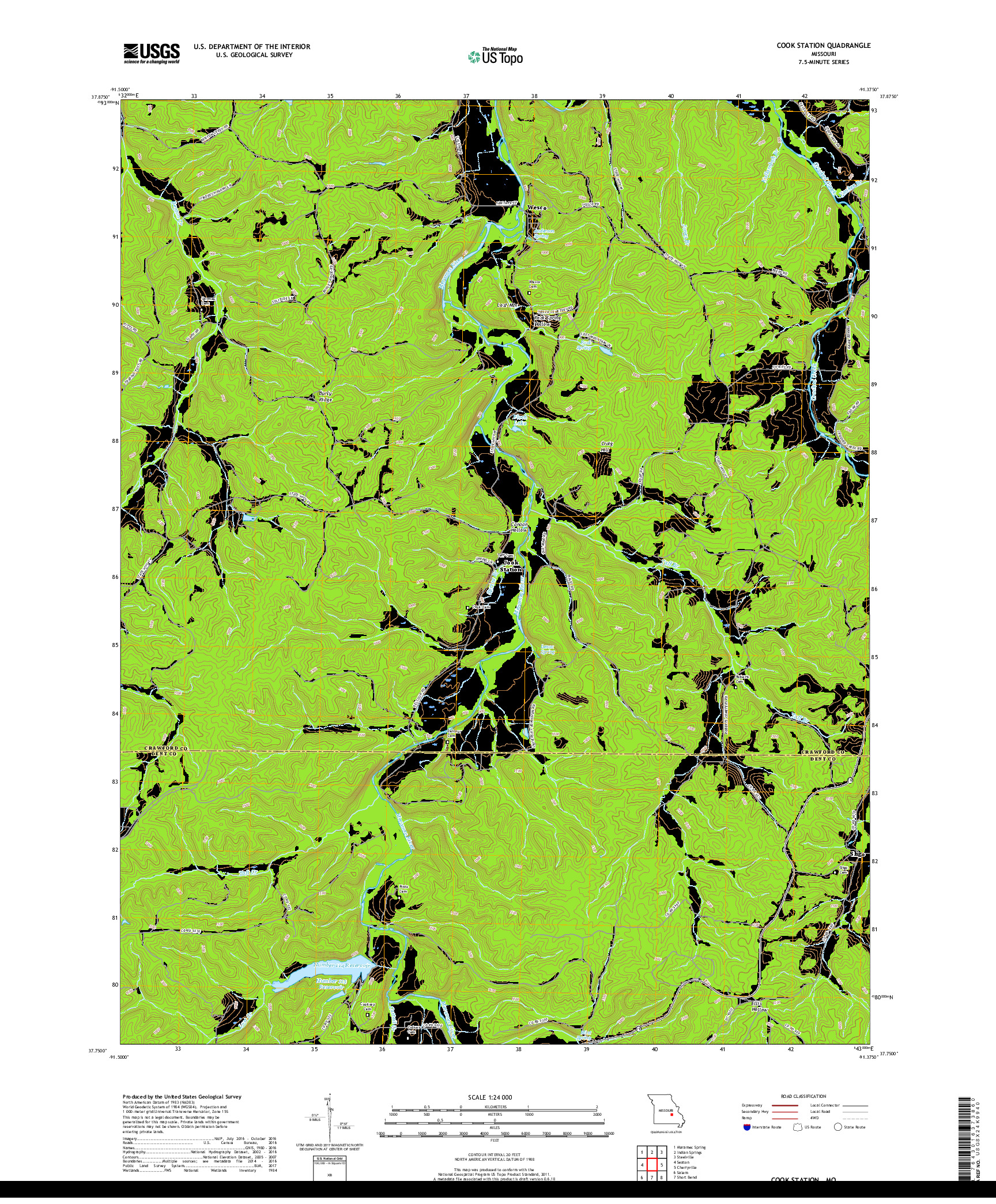 USGS US TOPO 7.5-MINUTE MAP FOR COOK STATION, MO 2017