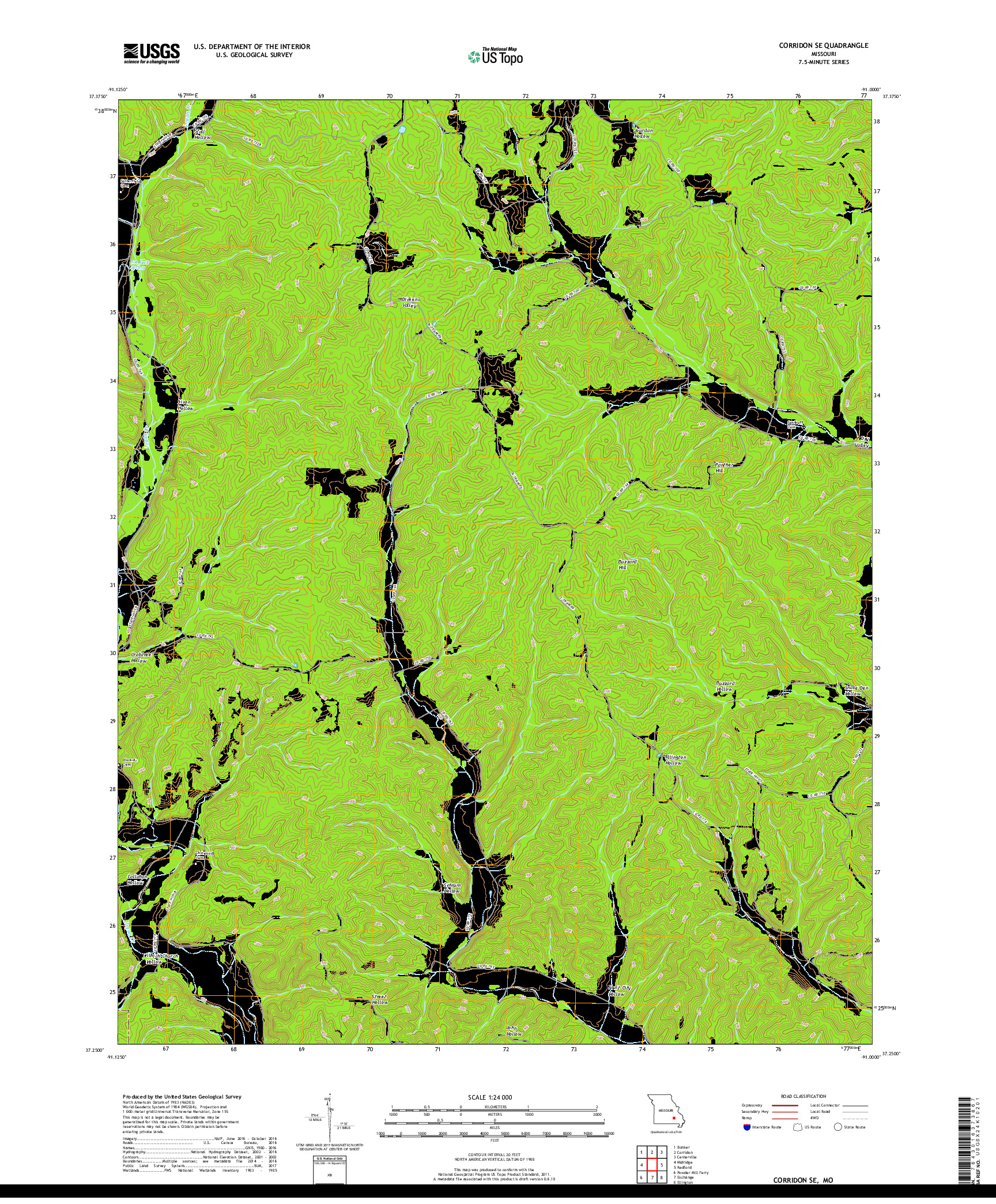 USGS US TOPO 7.5-MINUTE MAP FOR CORRIDON SE, MO 2017