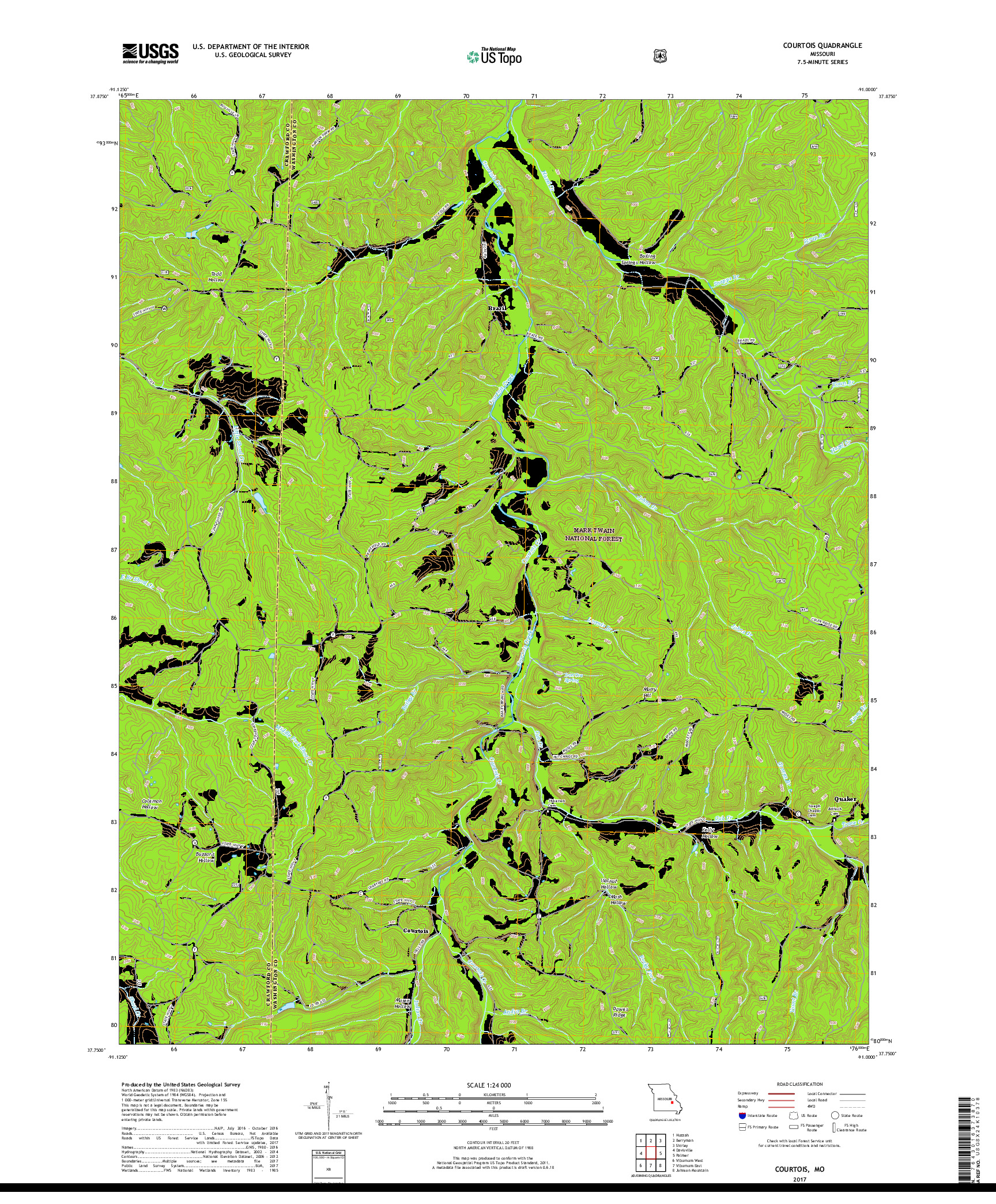 USGS US TOPO 7.5-MINUTE MAP FOR COURTOIS, MO 2017