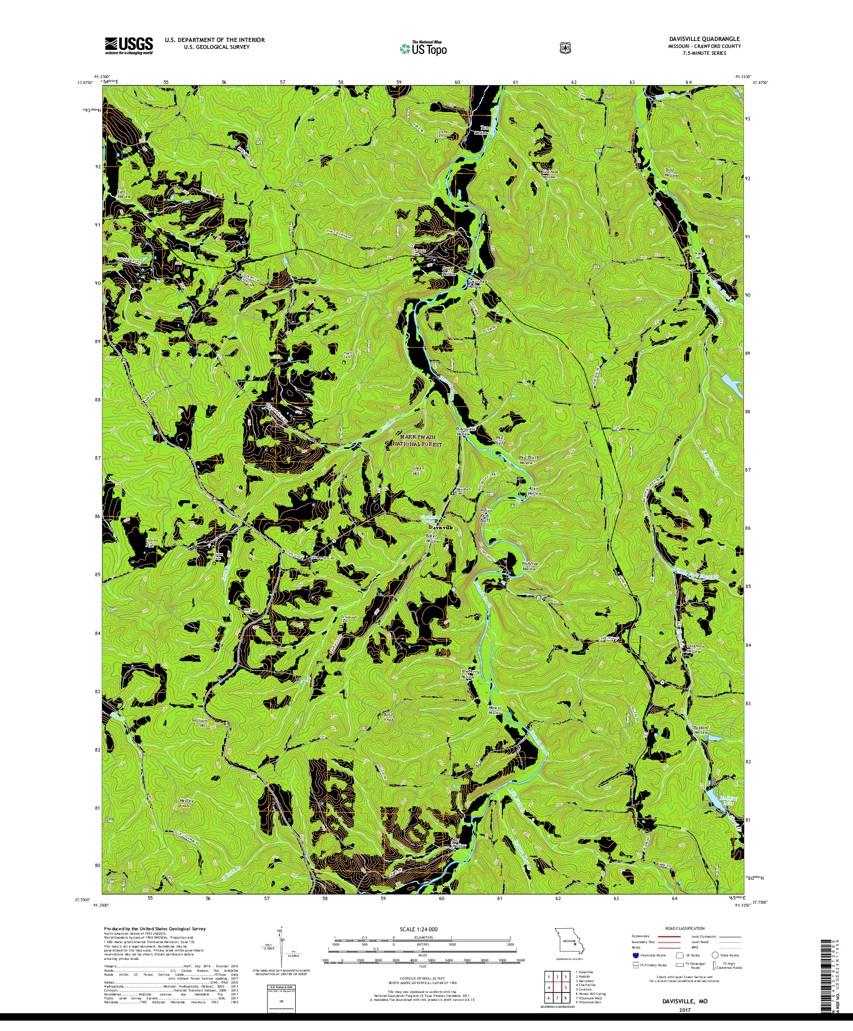 USGS US TOPO 7.5-MINUTE MAP FOR DAVISVILLE, MO 2017