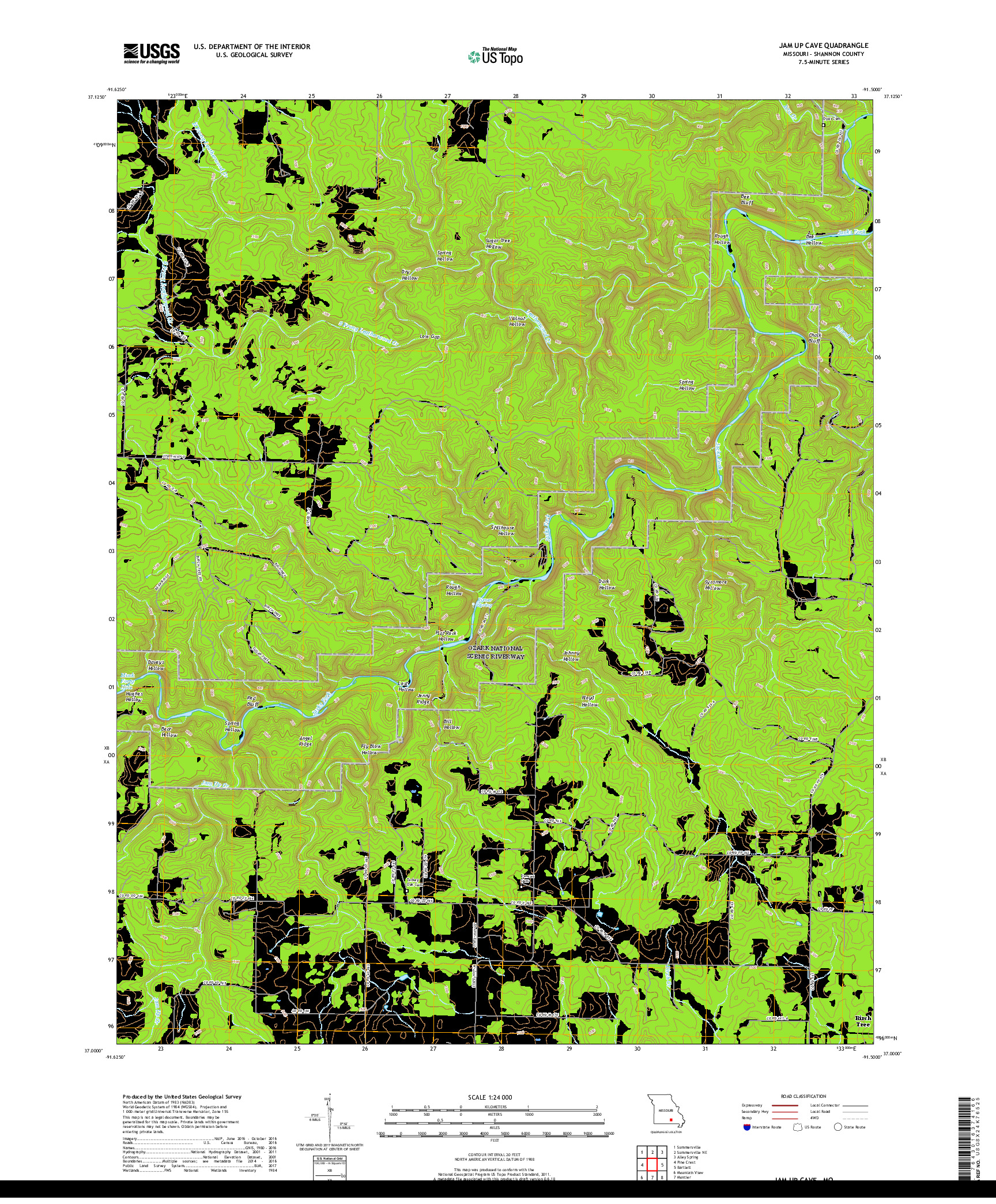 USGS US TOPO 7.5-MINUTE MAP FOR JAM UP CAVE, MO 2017