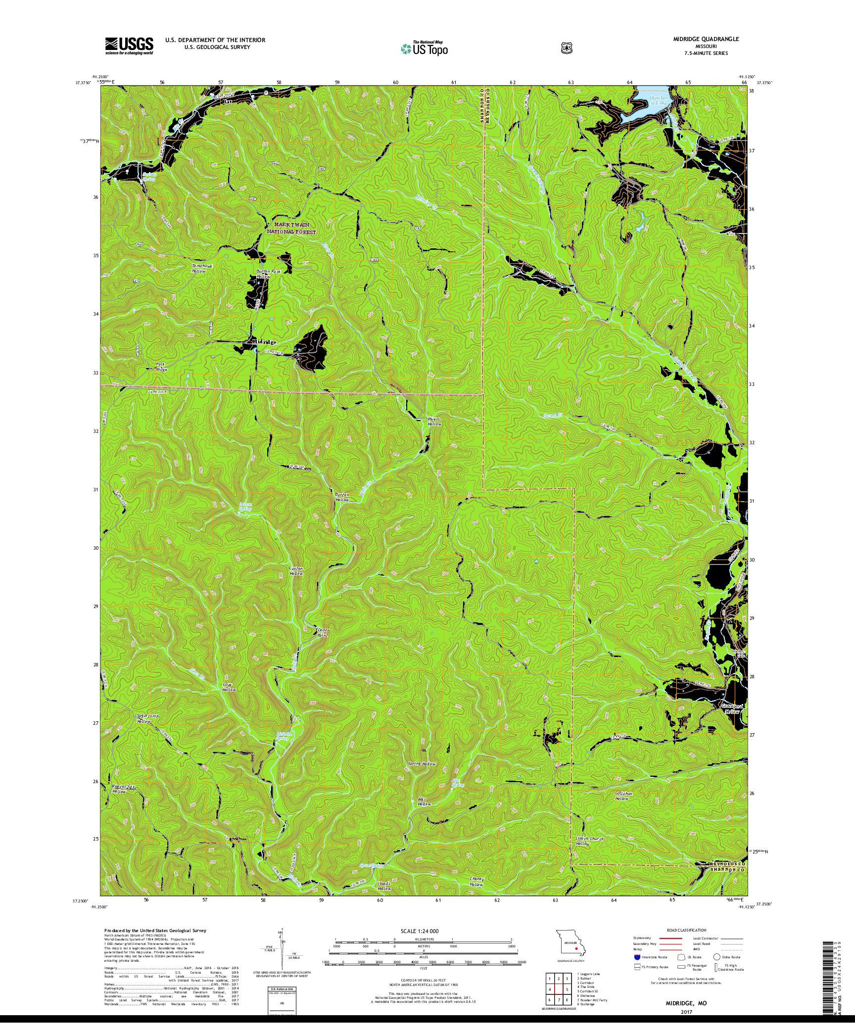 USGS US TOPO 7.5-MINUTE MAP FOR MIDRIDGE, MO 2017