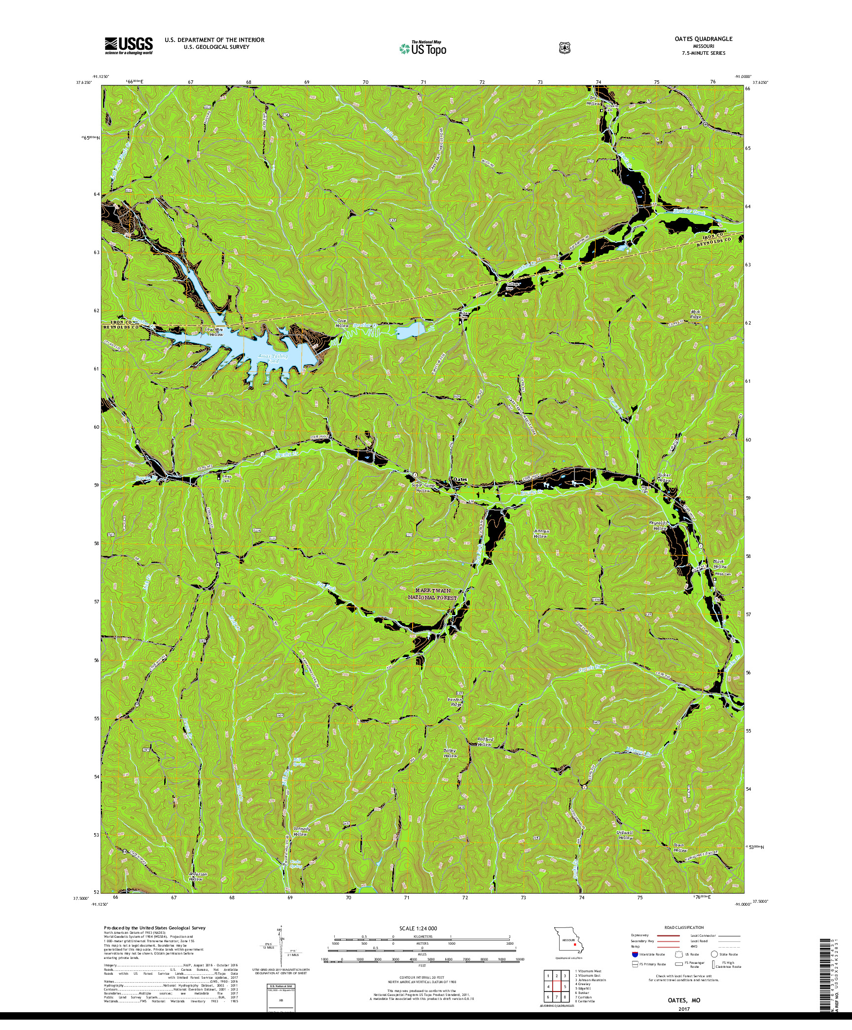 USGS US TOPO 7.5-MINUTE MAP FOR OATES, MO 2017
