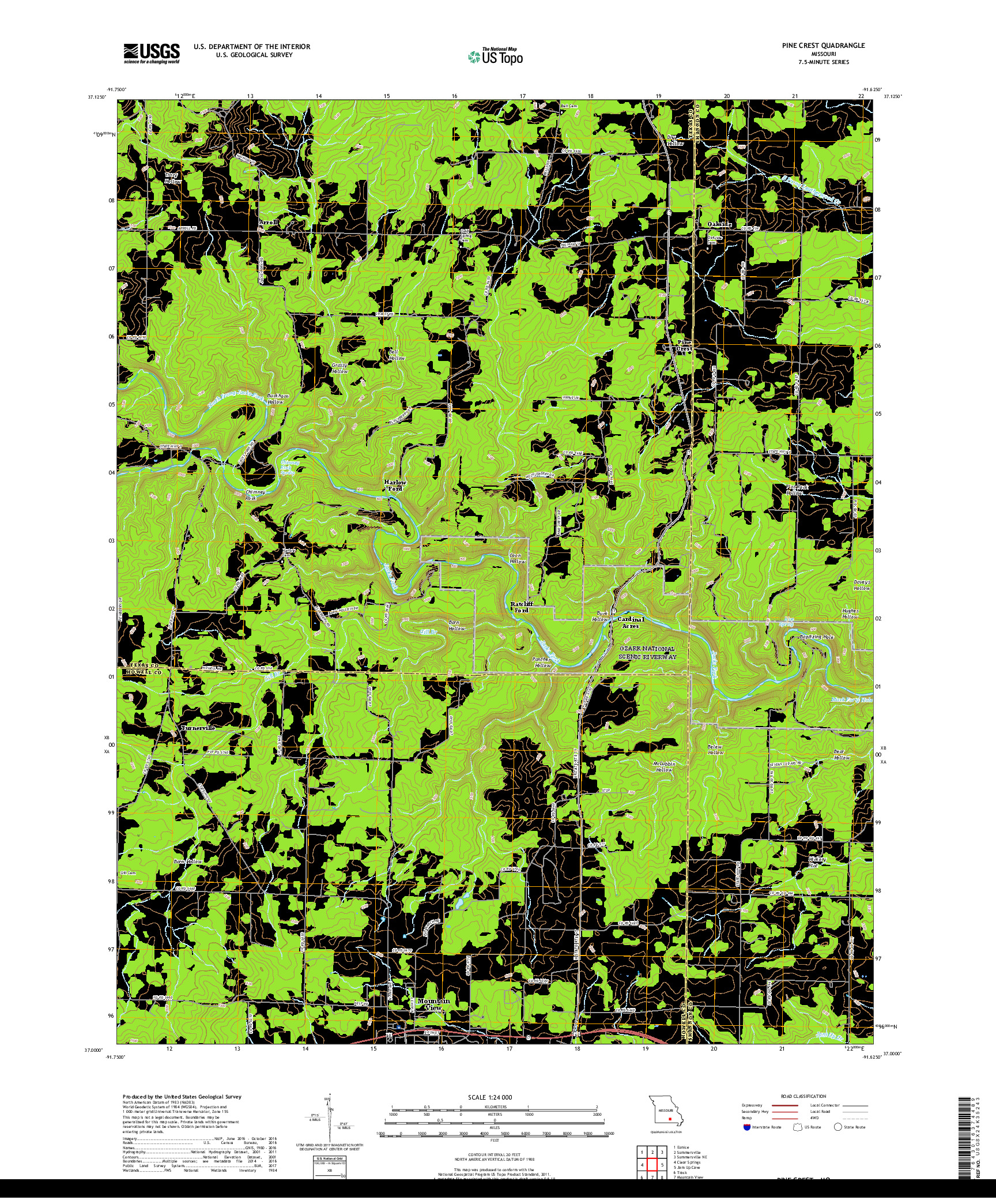 USGS US TOPO 7.5-MINUTE MAP FOR PINE CREST, MO 2017