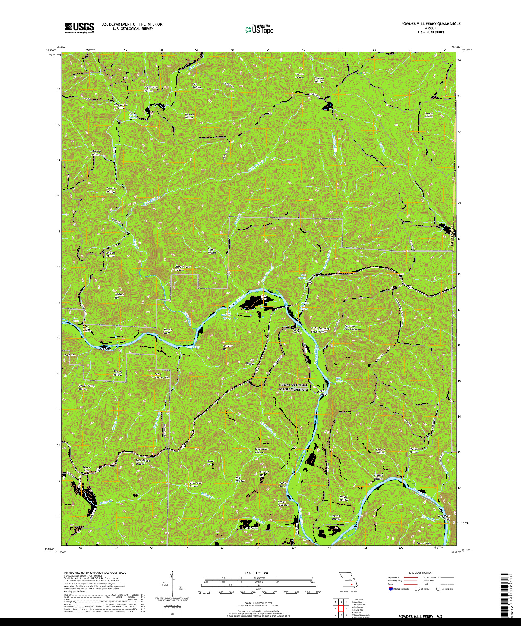 USGS US TOPO 7.5-MINUTE MAP FOR POWDER MILL FERRY, MO 2017