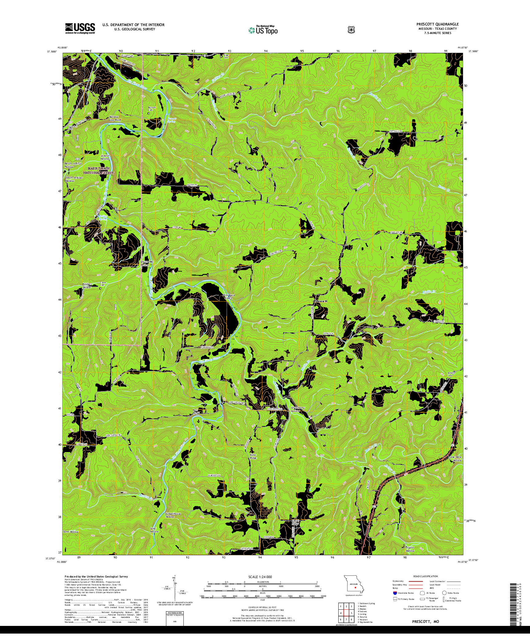 USGS US TOPO 7.5-MINUTE MAP FOR PRESCOTT, MO 2017