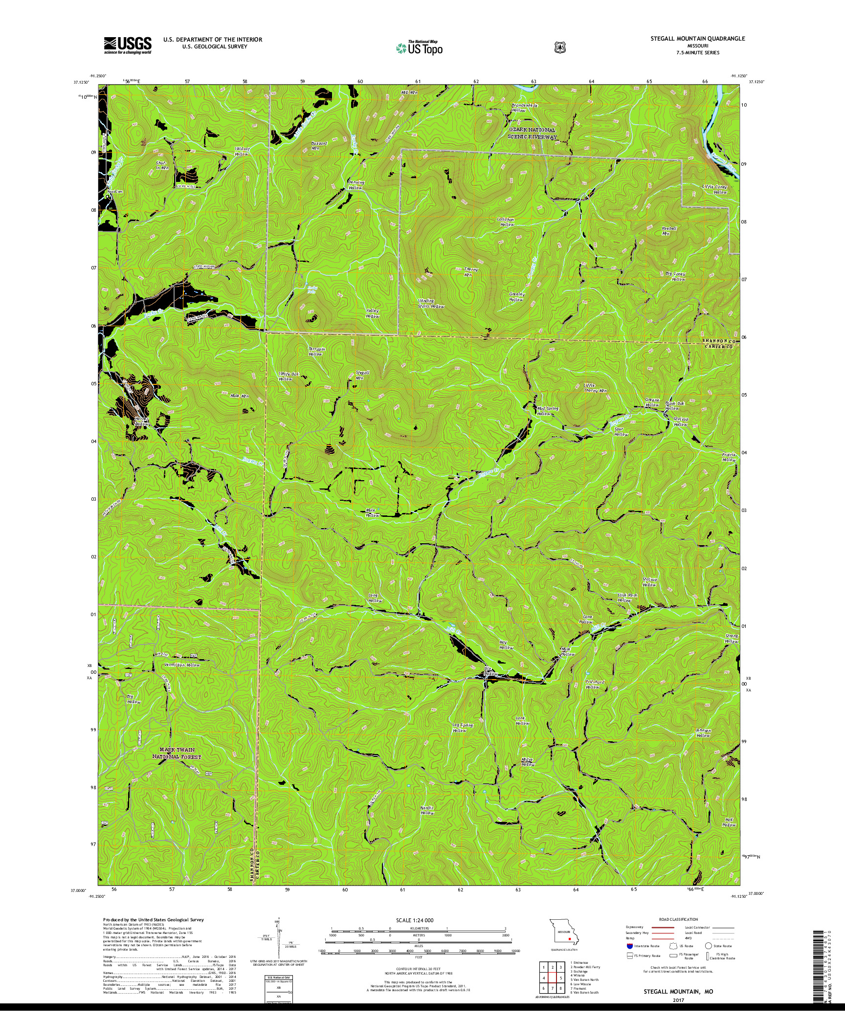 USGS US TOPO 7.5-MINUTE MAP FOR STEGALL MOUNTAIN, MO 2017