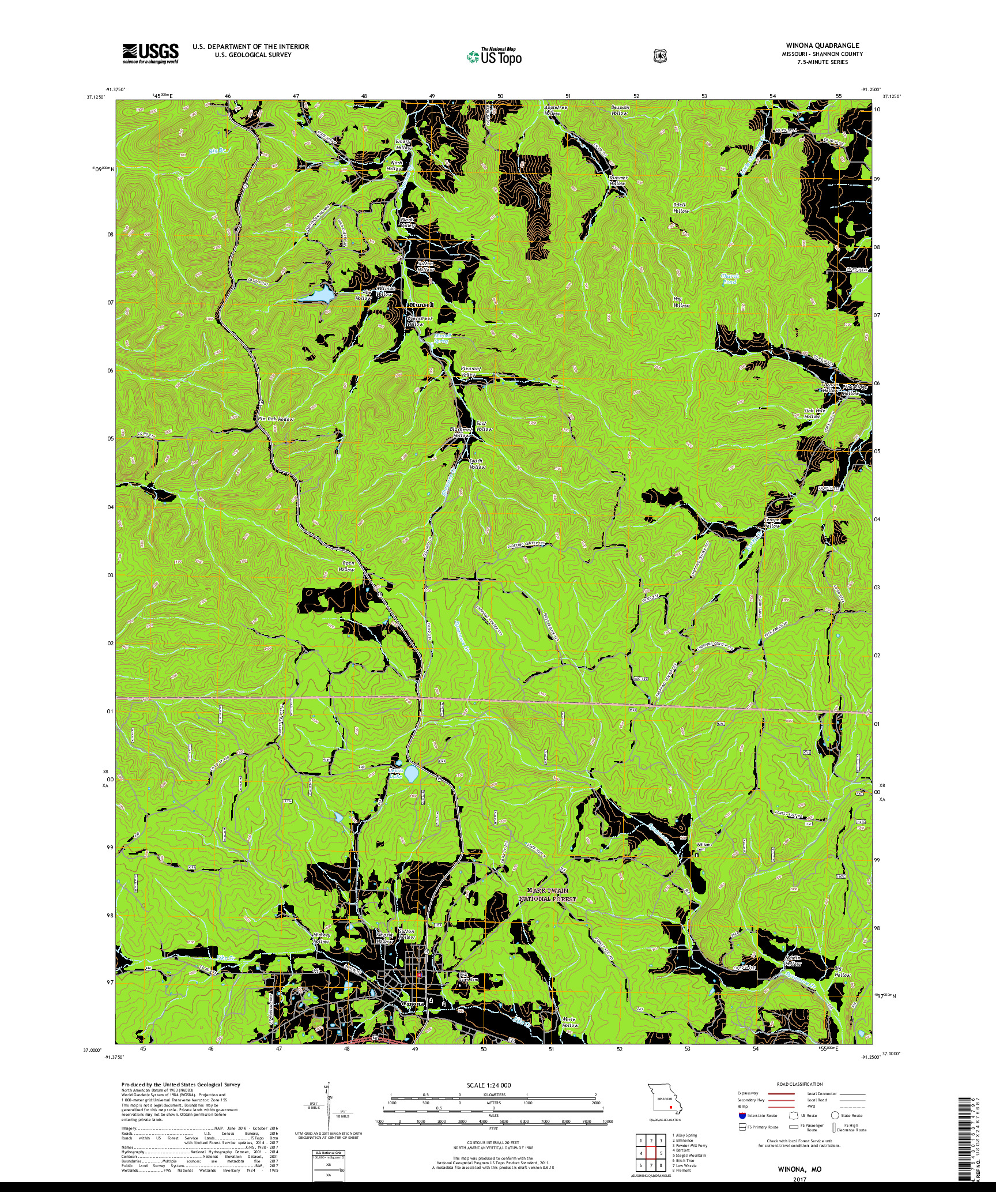 USGS US TOPO 7.5-MINUTE MAP FOR WINONA, MO 2017