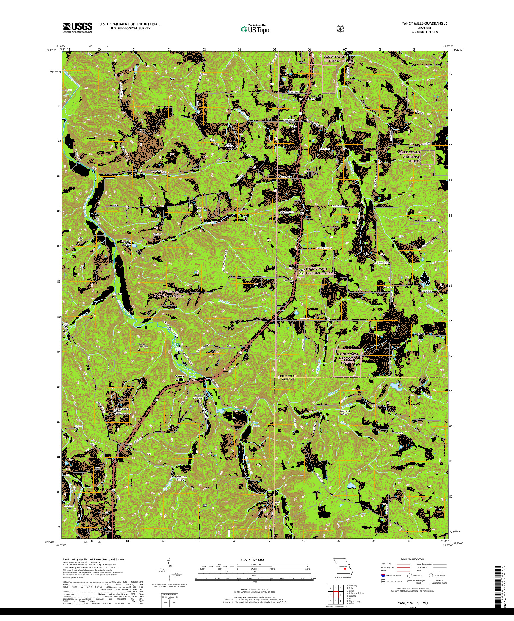 USGS US TOPO 7.5-MINUTE MAP FOR YANCY MILLS, MO 2017