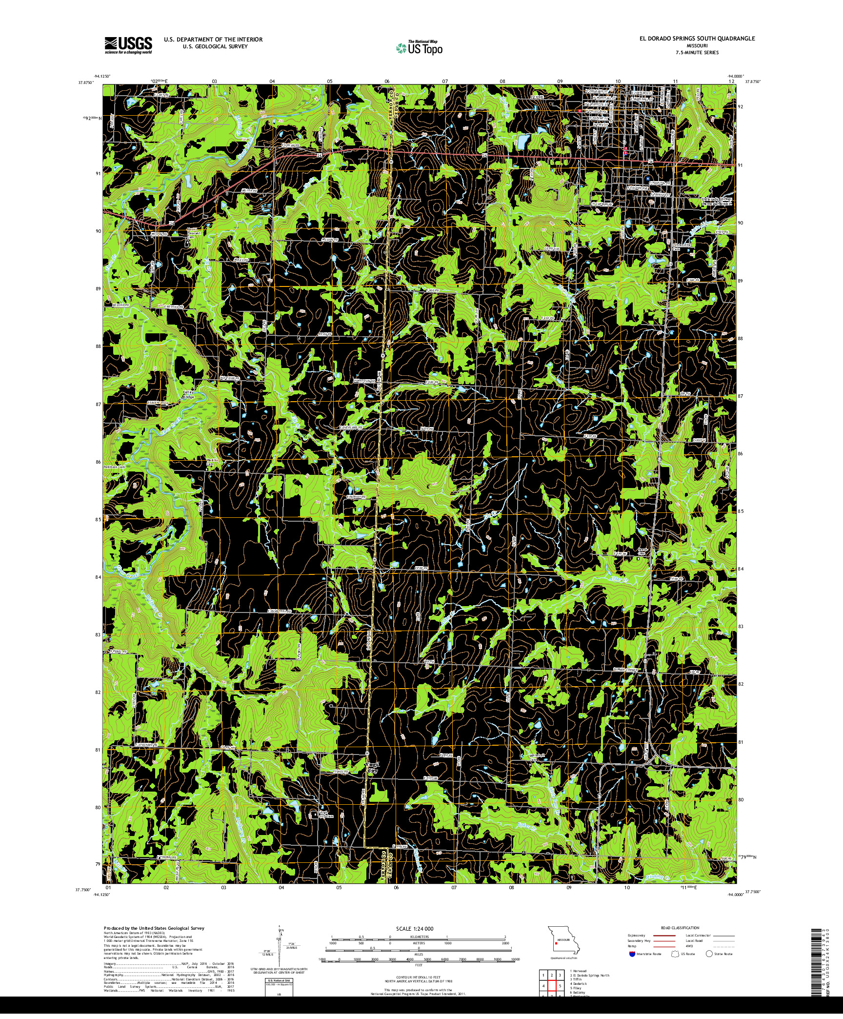 USGS US TOPO 7.5-MINUTE MAP FOR EL DORADO SPRINGS SOUTH, MO 2017