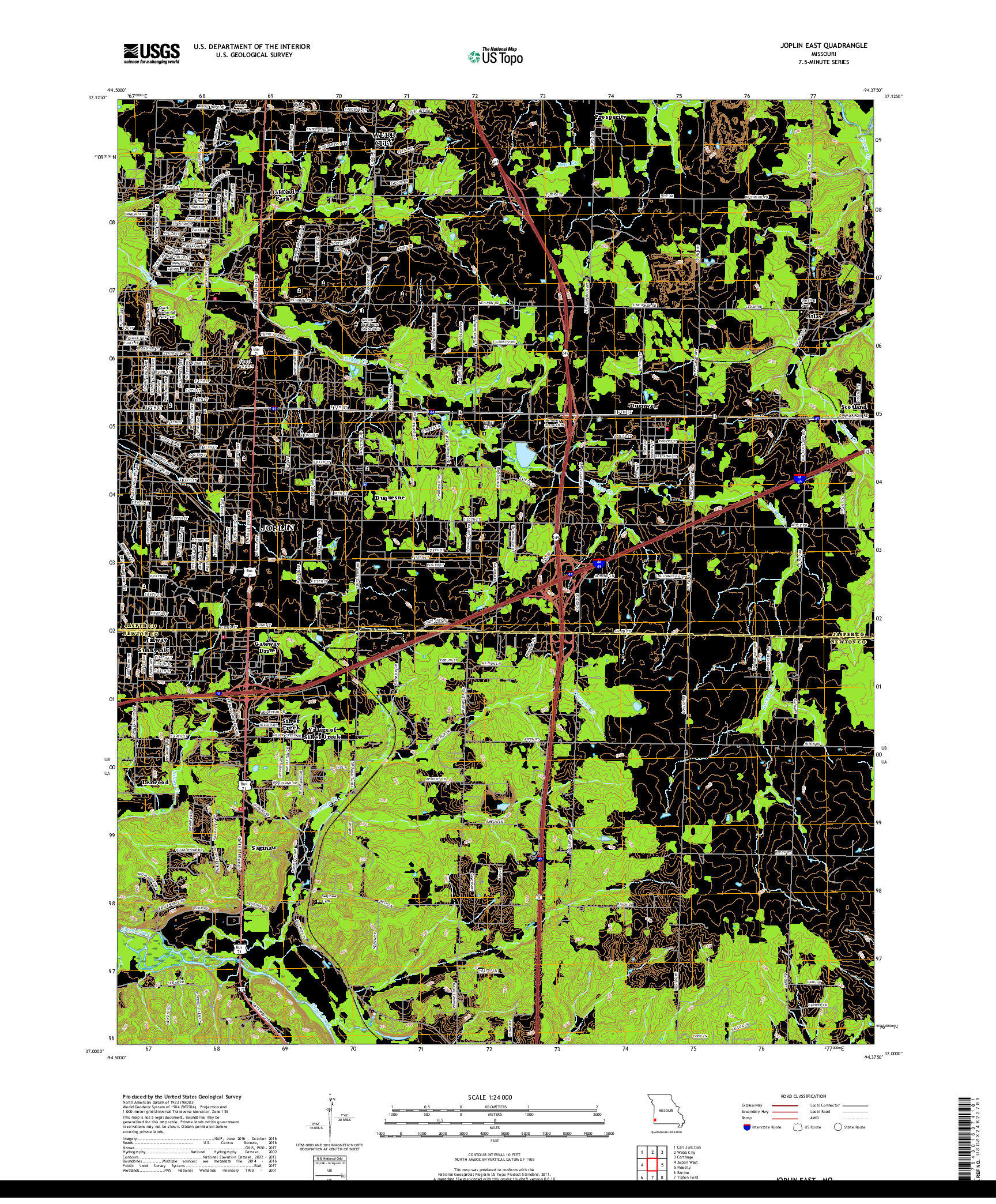 USGS US TOPO 7.5-MINUTE MAP FOR JOPLIN EAST, MO 2017