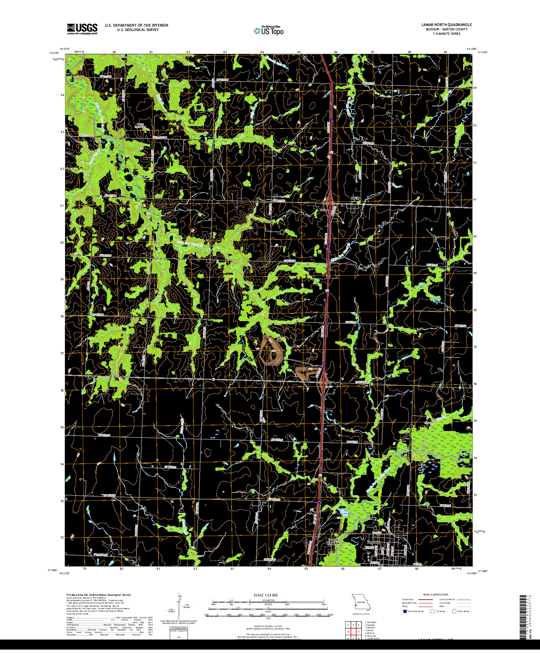 USGS US TOPO 7.5-MINUTE MAP FOR LAMAR NORTH, MO 2017