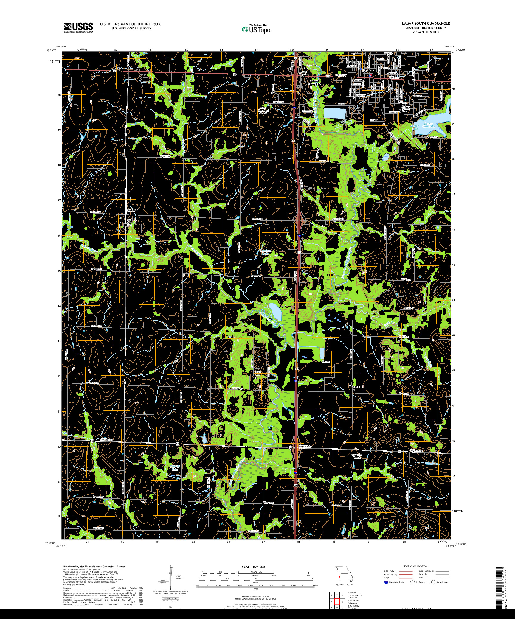 USGS US TOPO 7.5-MINUTE MAP FOR LAMAR SOUTH, MO 2017