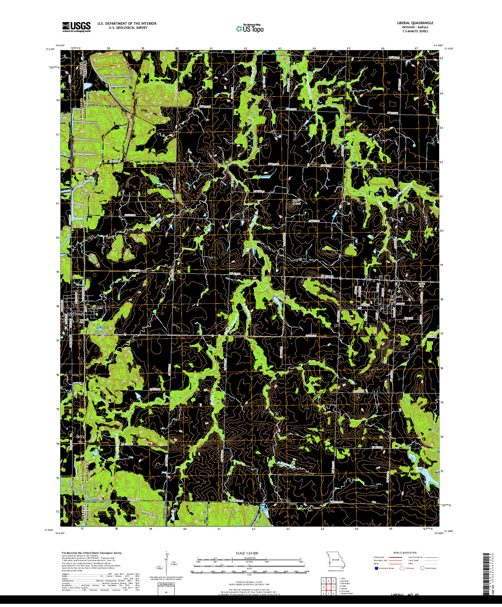 USGS US TOPO 7.5-MINUTE MAP FOR LIBERAL, MO,KS 2017