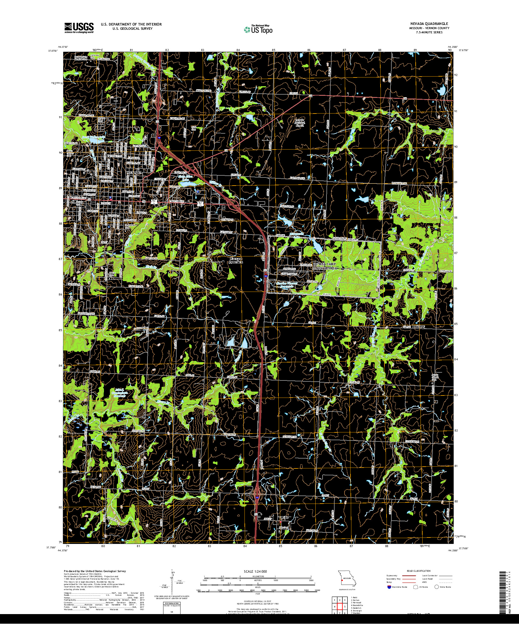 USGS US TOPO 7.5-MINUTE MAP FOR NEVADA, MO 2017