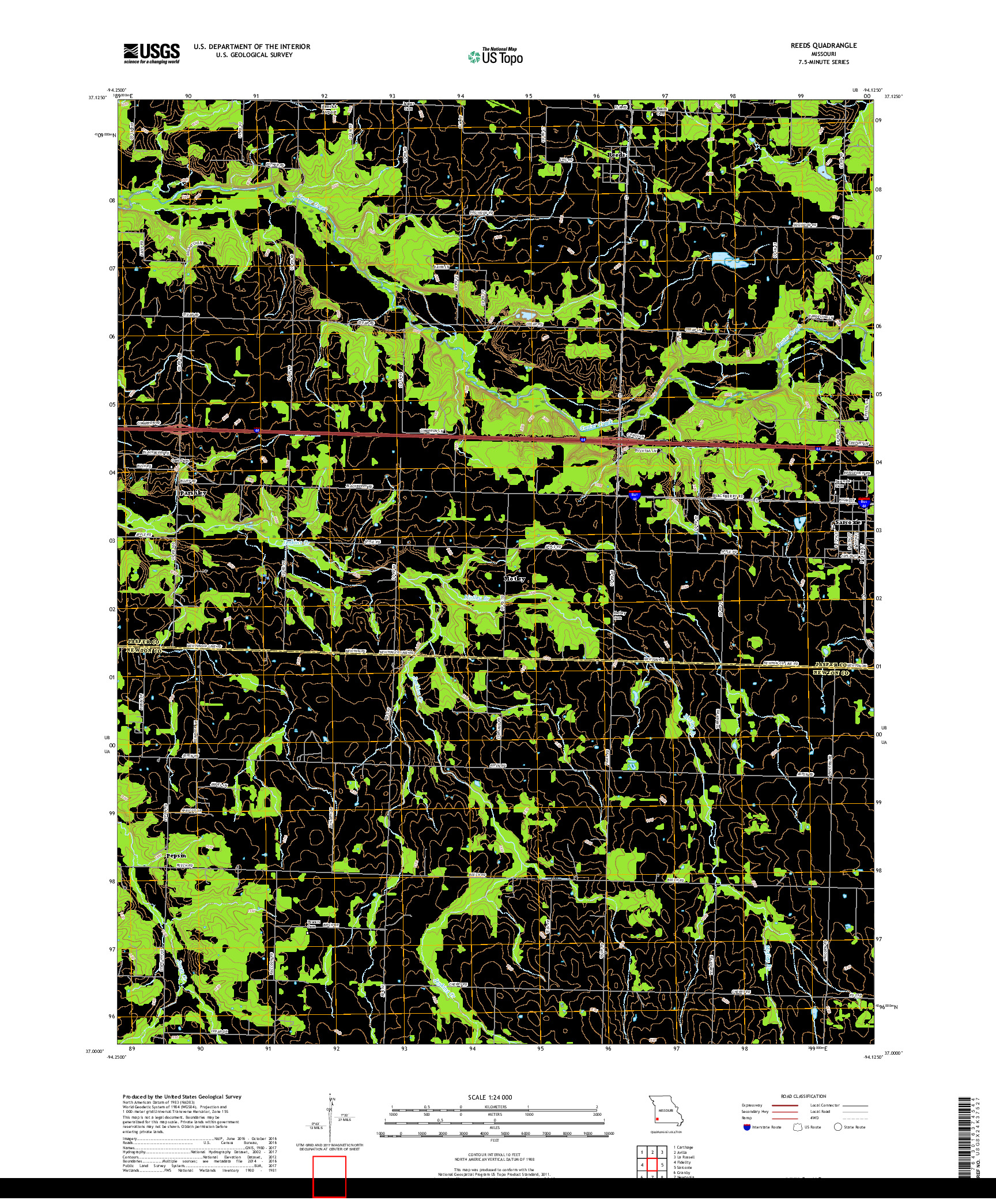 USGS US TOPO 7.5-MINUTE MAP FOR REEDS, MO 2017