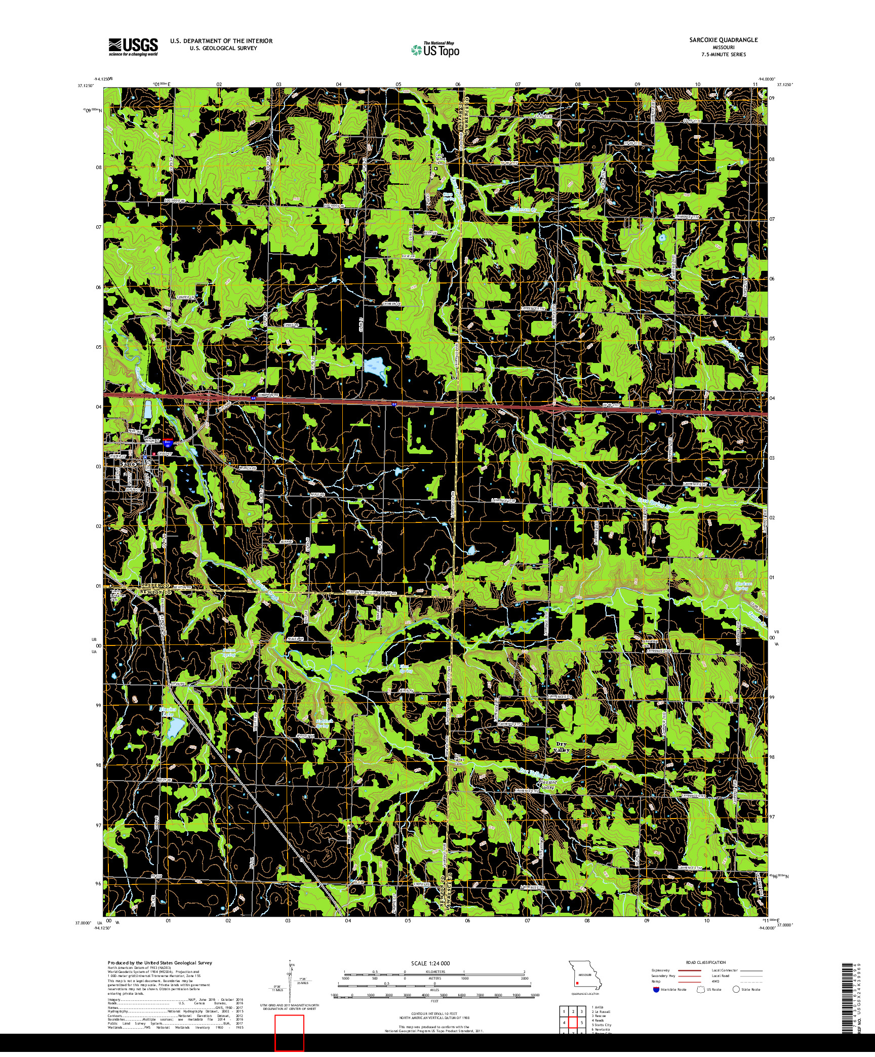 USGS US TOPO 7.5-MINUTE MAP FOR SARCOXIE, MO 2017