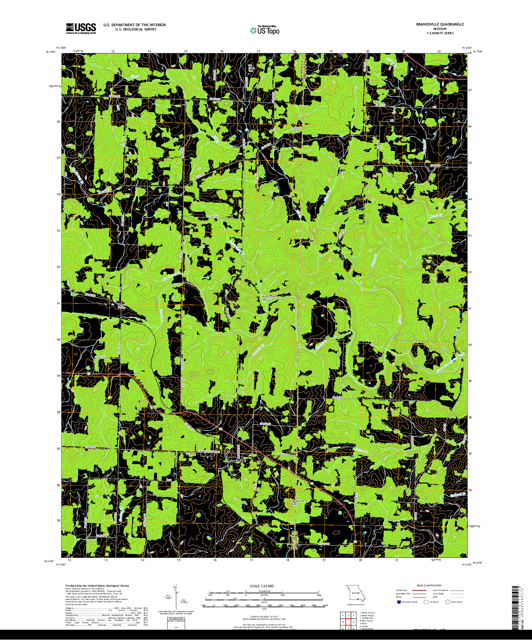 USGS US TOPO 7.5-MINUTE MAP FOR BRANDSVILLE, MO 2017