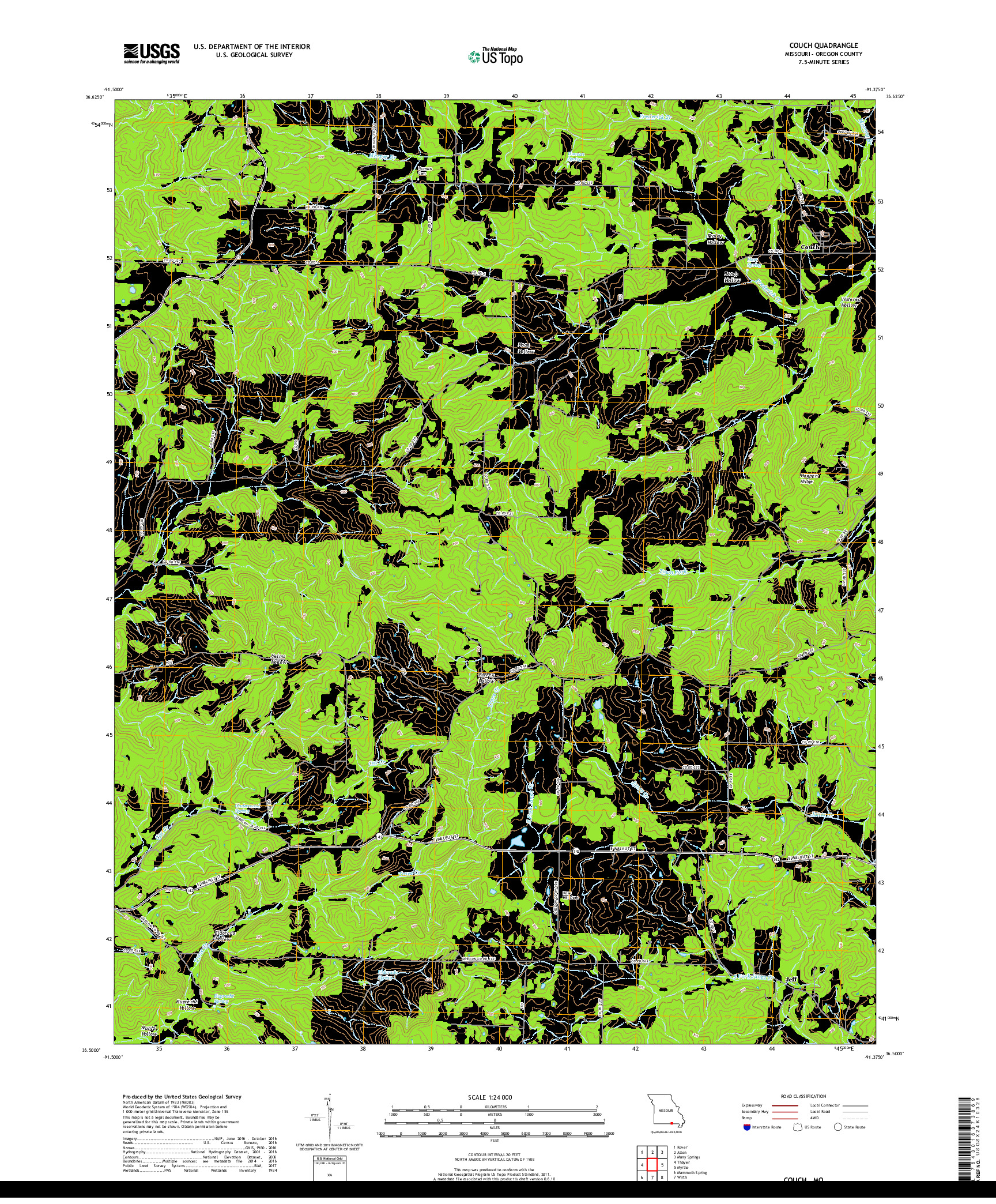 USGS US TOPO 7.5-MINUTE MAP FOR COUCH, MO 2017