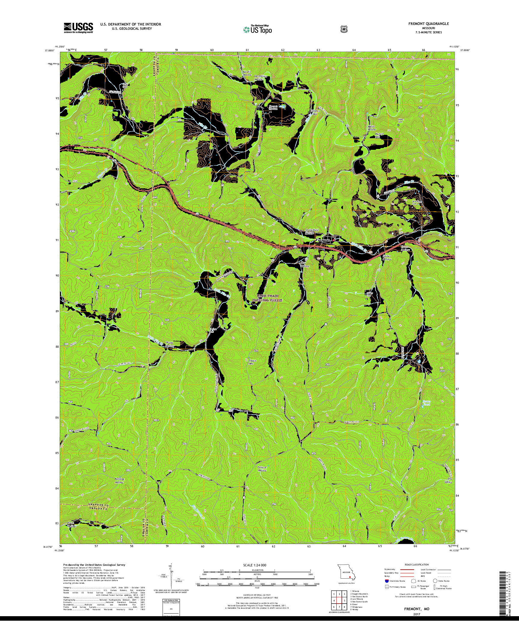 USGS US TOPO 7.5-MINUTE MAP FOR FREMONT, MO 2017