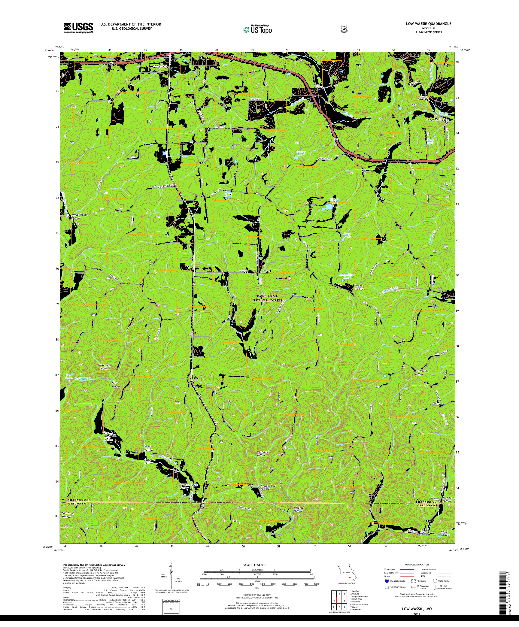 USGS US TOPO 7.5-MINUTE MAP FOR LOW WASSIE, MO 2017