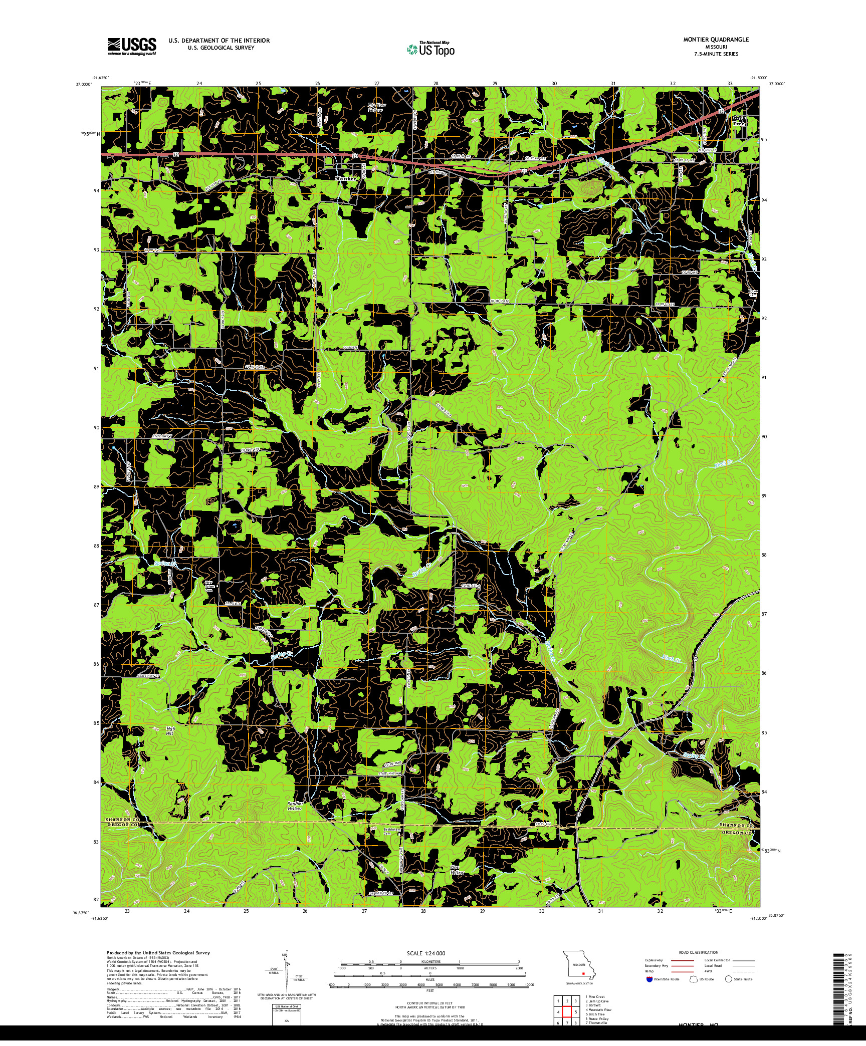 USGS US TOPO 7.5-MINUTE MAP FOR MONTIER, MO 2017