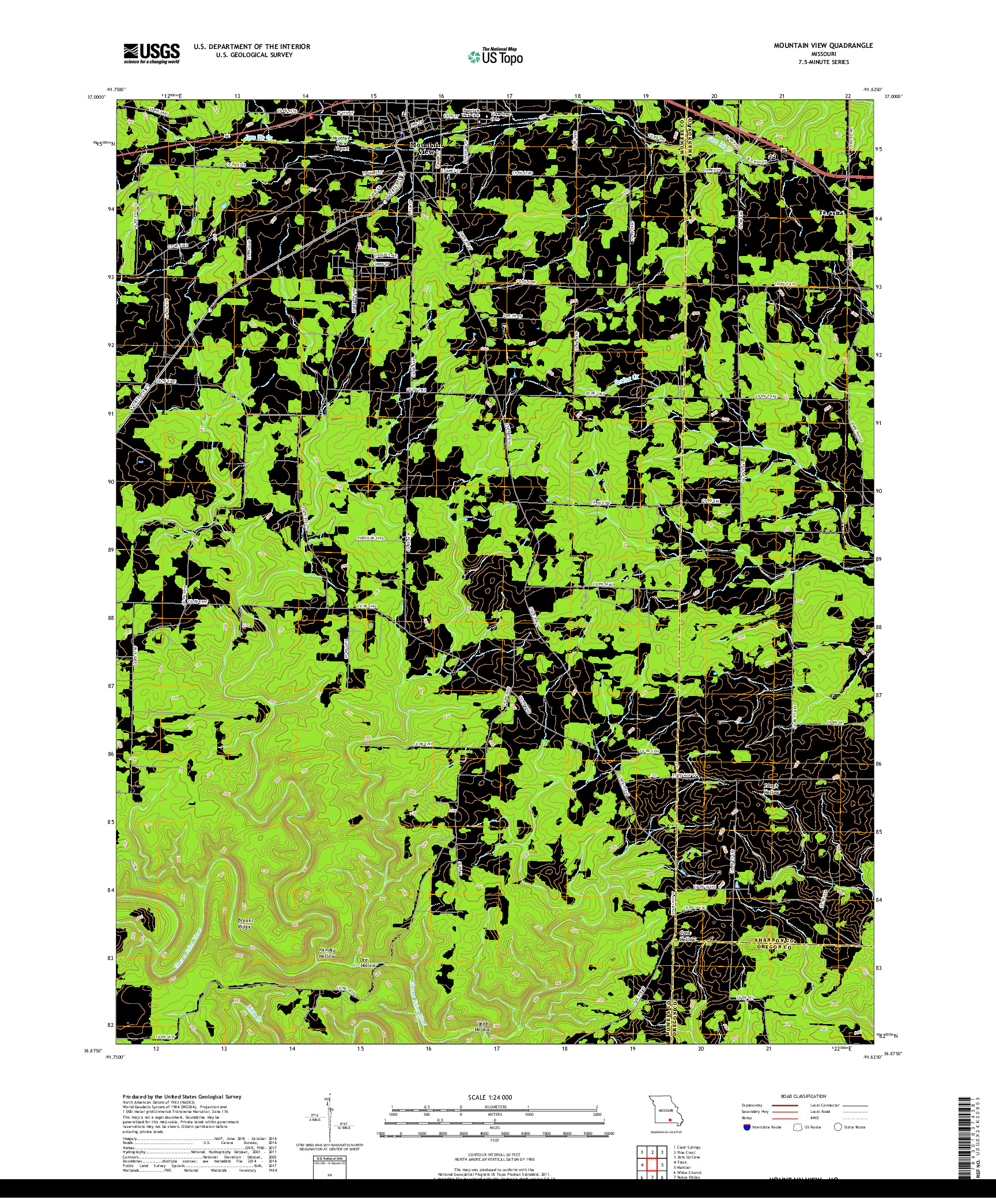 USGS US TOPO 7.5-MINUTE MAP FOR MOUNTAIN VIEW, MO 2017