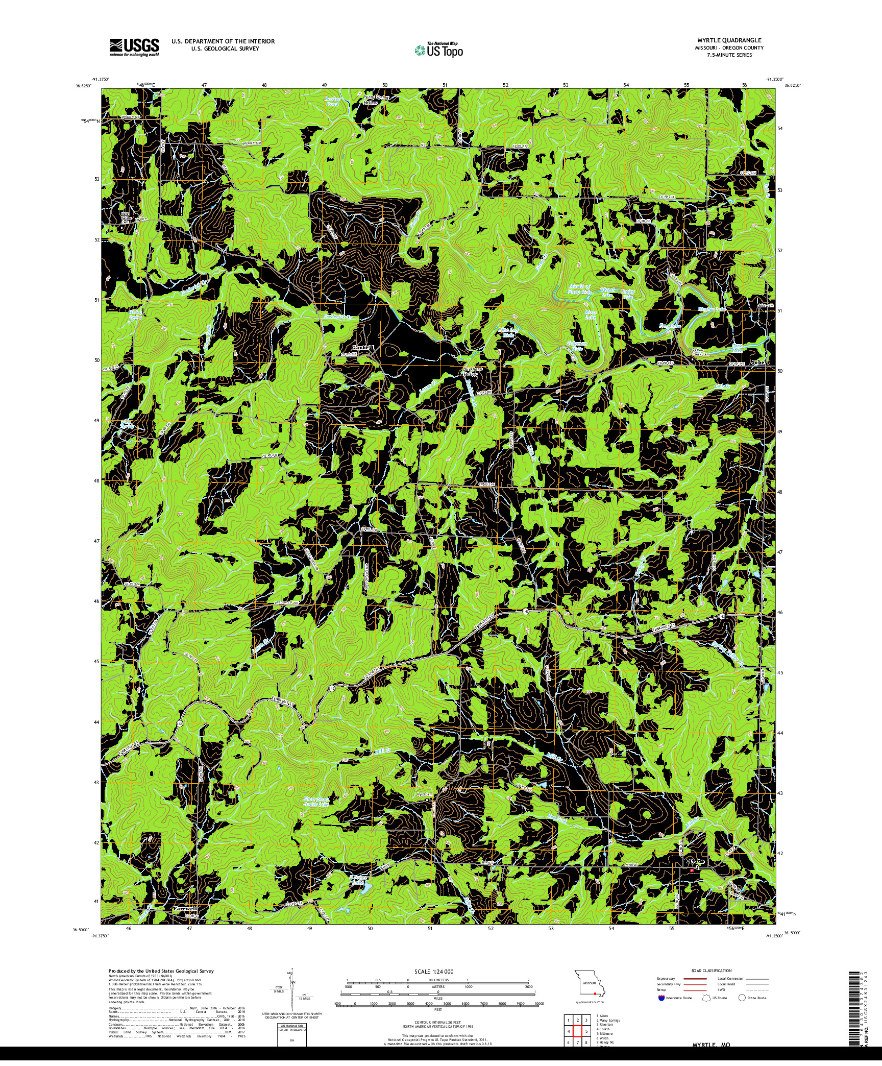 USGS US TOPO 7.5-MINUTE MAP FOR MYRTLE, MO 2017