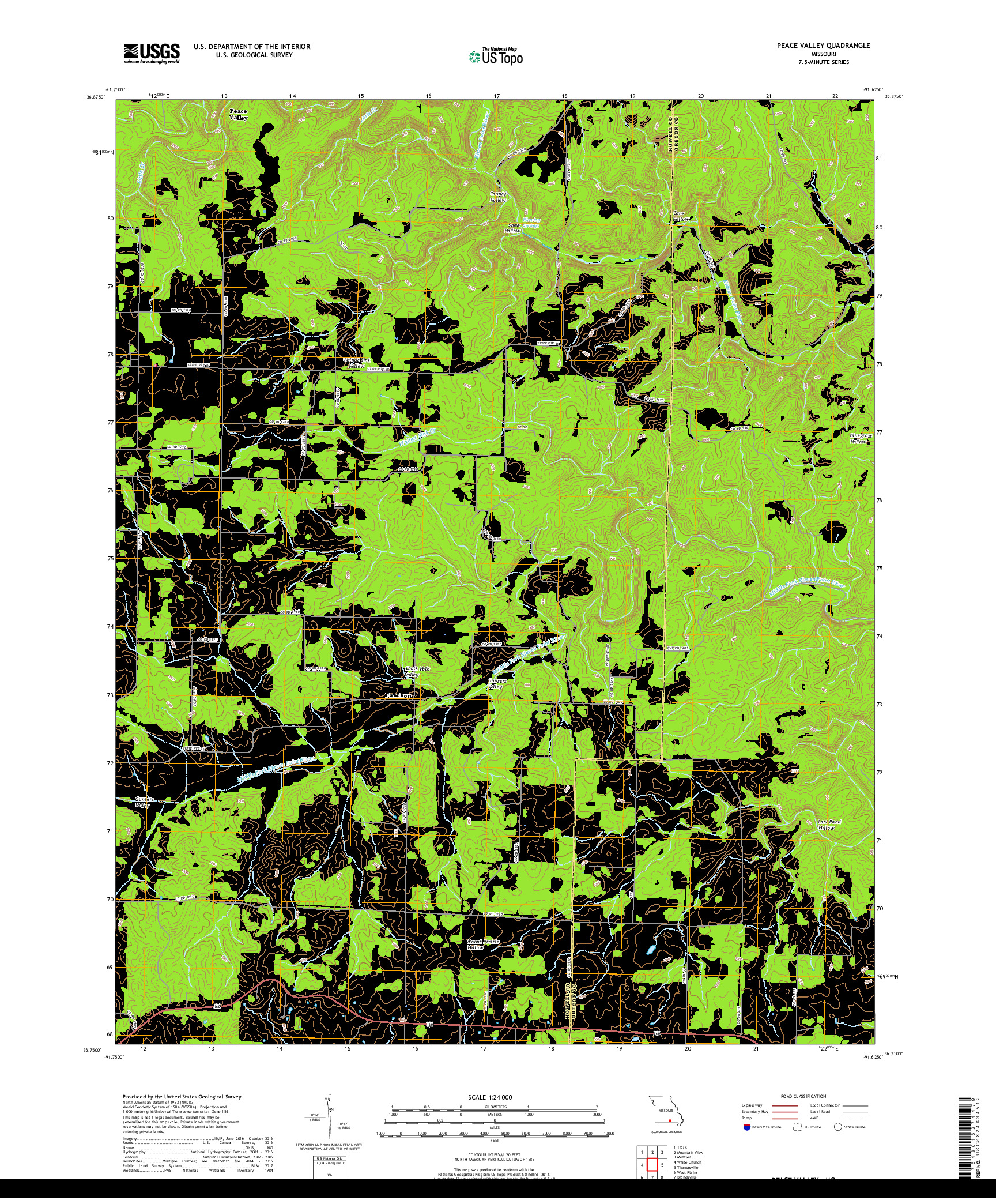 USGS US TOPO 7.5-MINUTE MAP FOR PEACE VALLEY, MO 2017