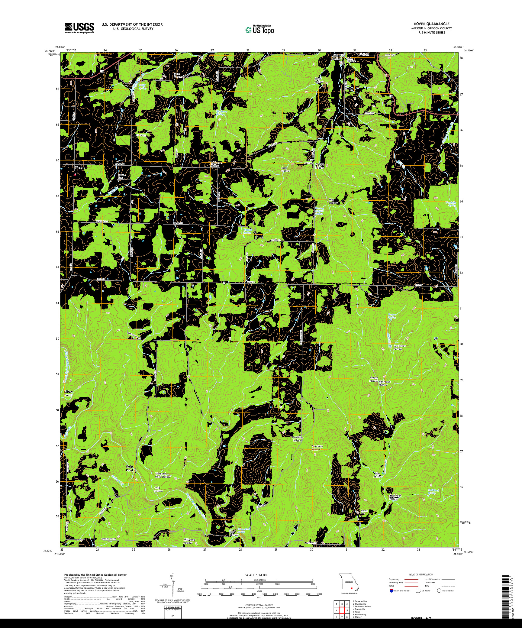 USGS US TOPO 7.5-MINUTE MAP FOR ROVER, MO 2017