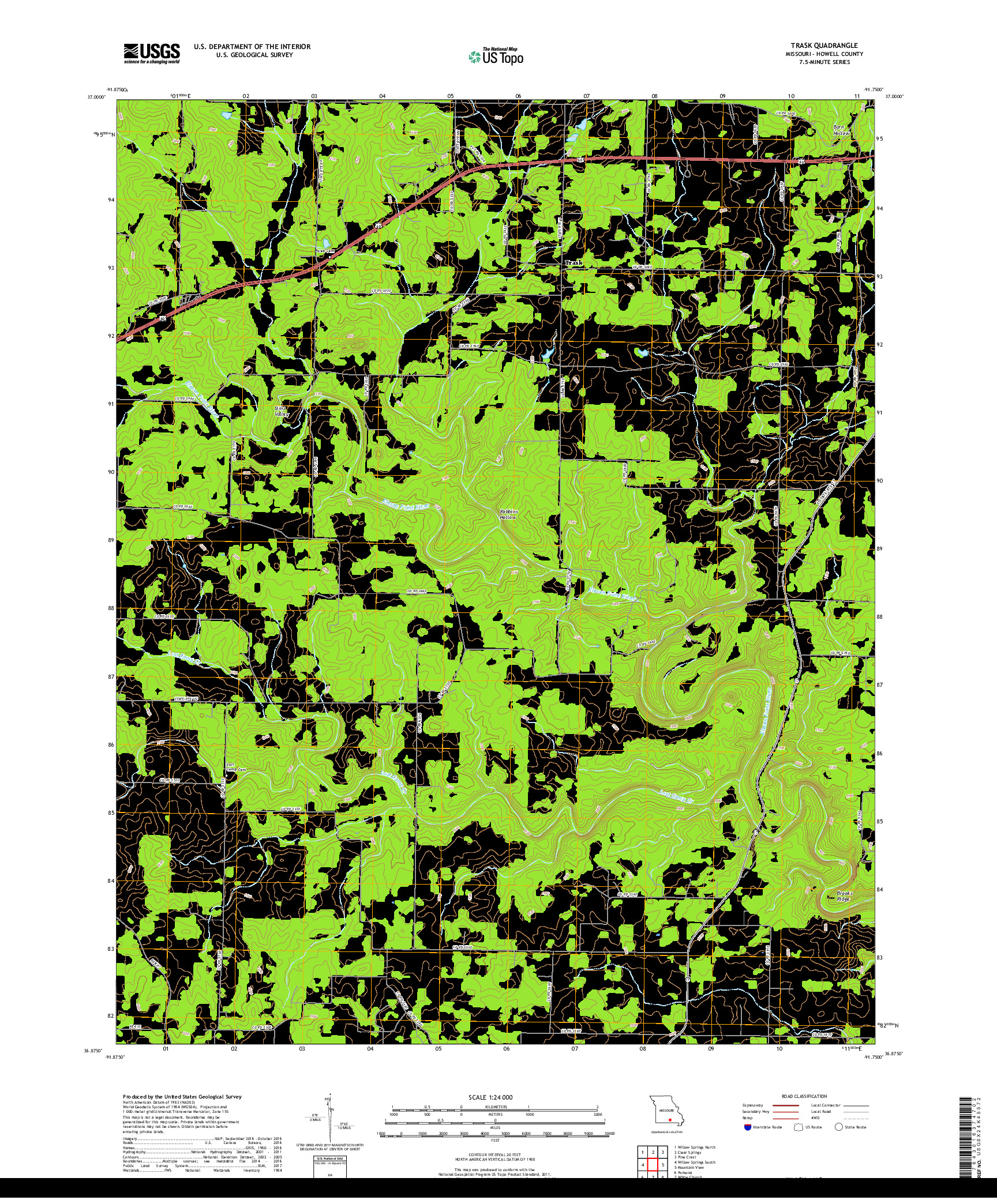 USGS US TOPO 7.5-MINUTE MAP FOR TRASK, MO 2017