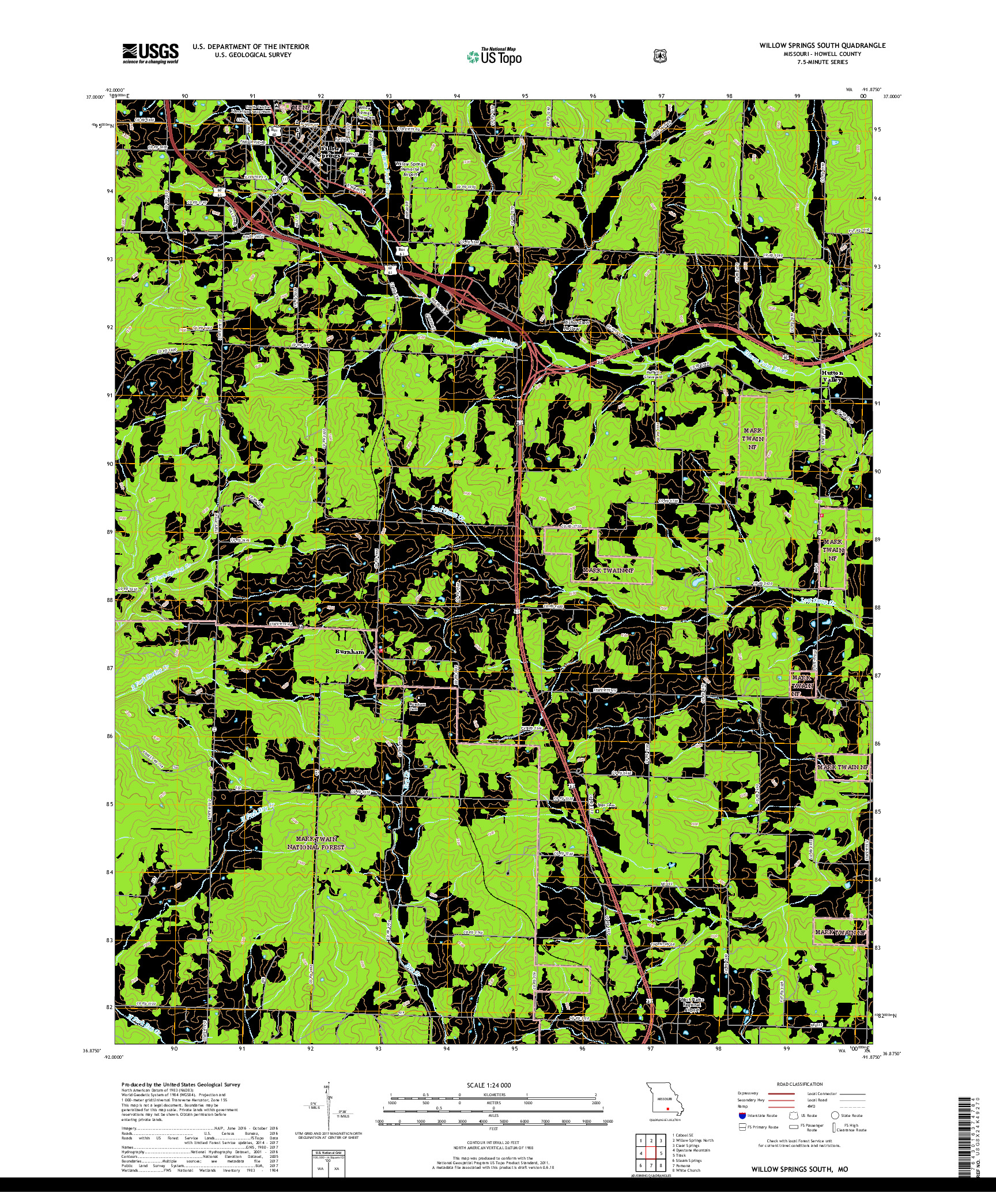 USGS US TOPO 7.5-MINUTE MAP FOR WILLOW SPRINGS SOUTH, MO 2017