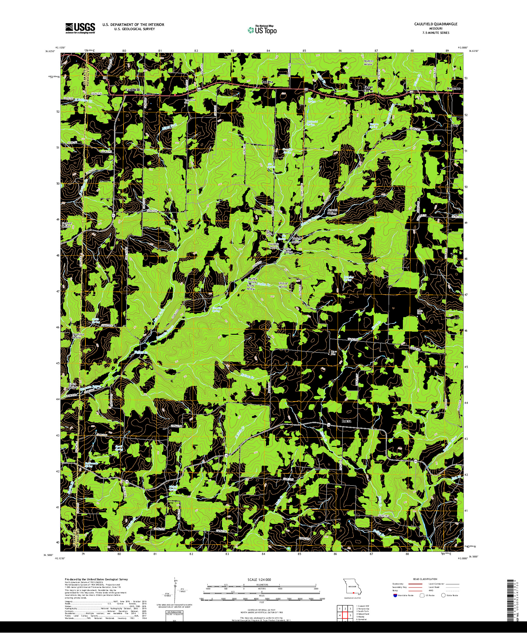 USGS US TOPO 7.5-MINUTE MAP FOR CAULFIELD, MO 2017