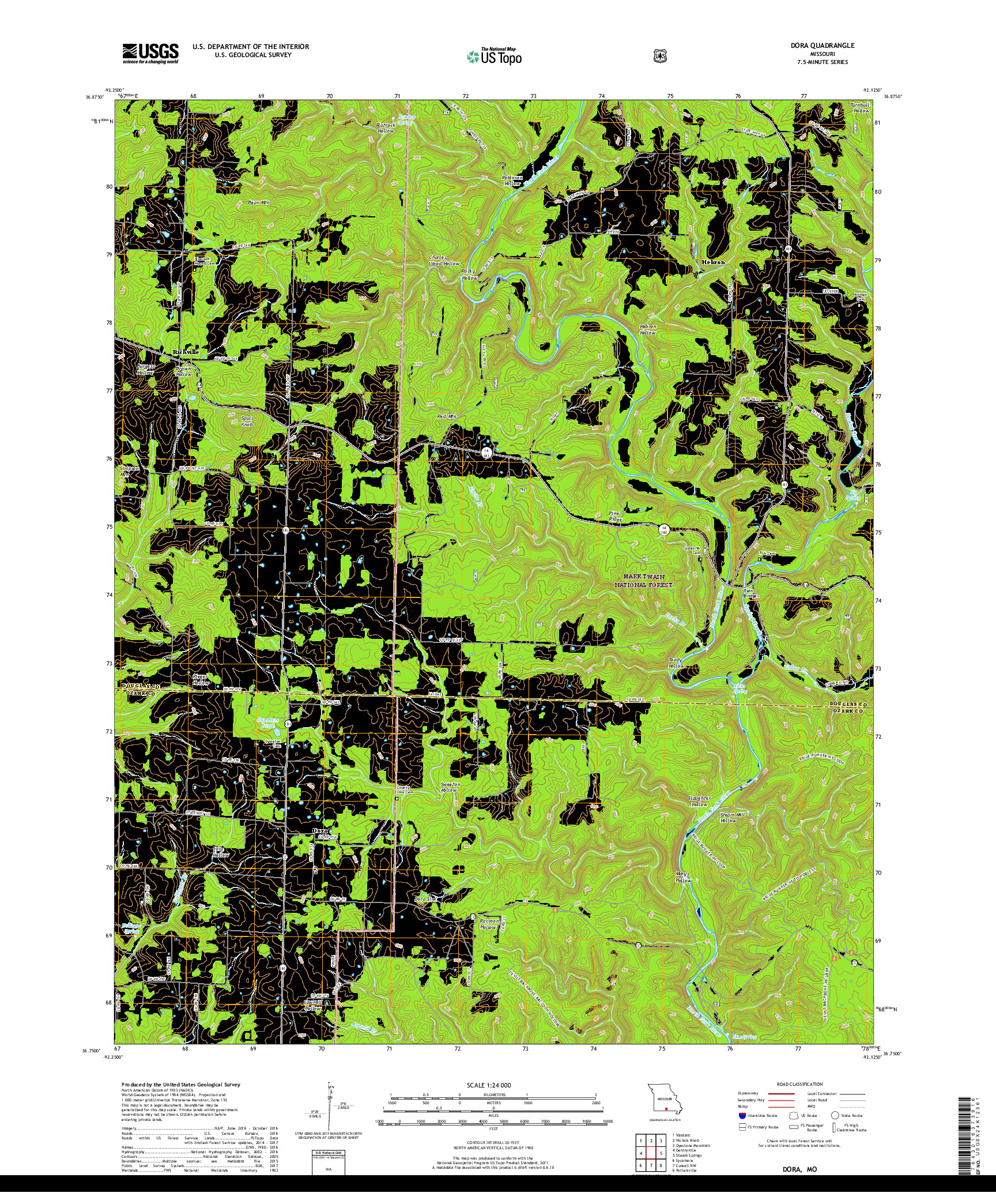 USGS US TOPO 7.5-MINUTE MAP FOR DORA, MO 2017