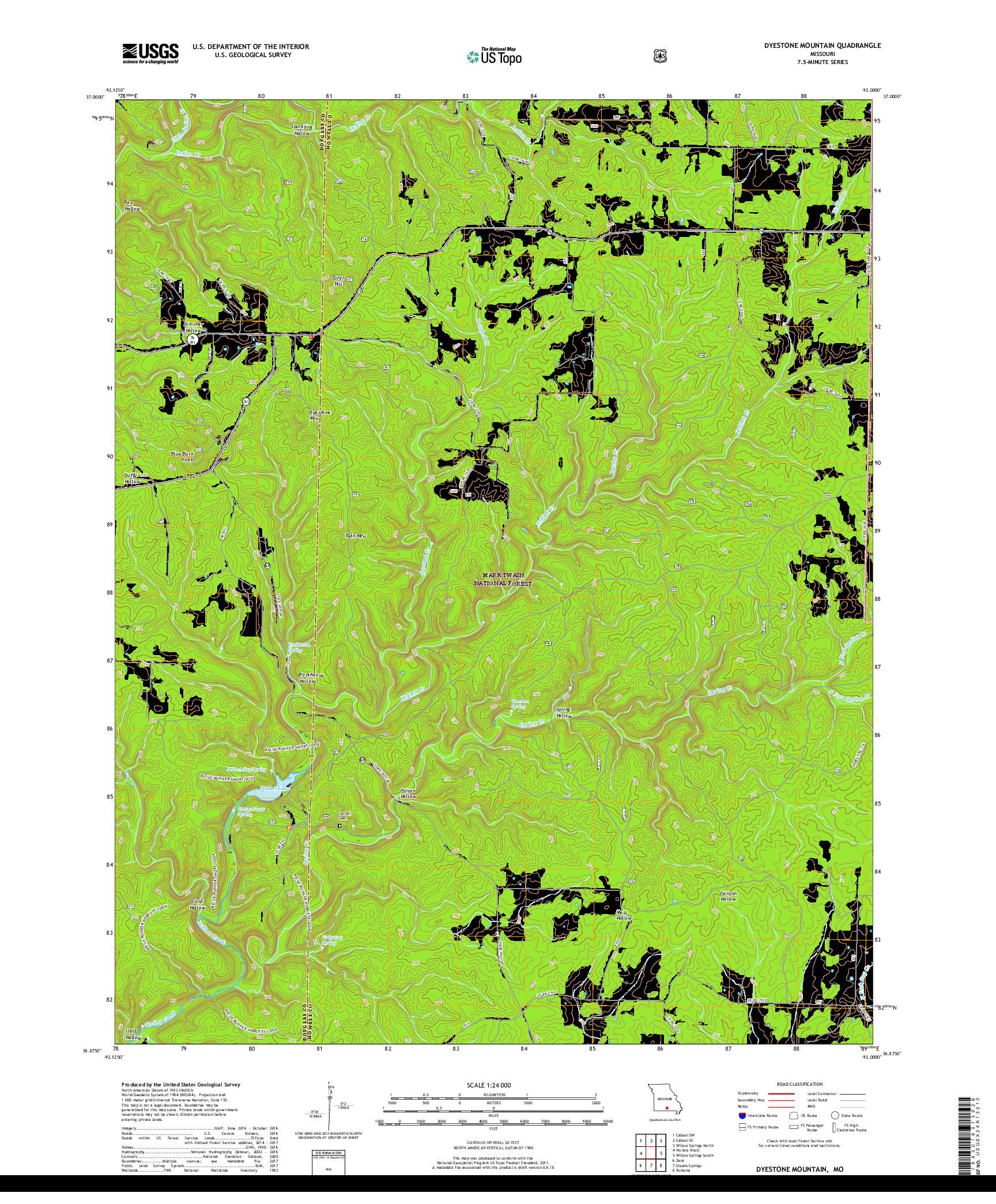 USGS US TOPO 7.5-MINUTE MAP FOR DYESTONE MOUNTAIN, MO 2017