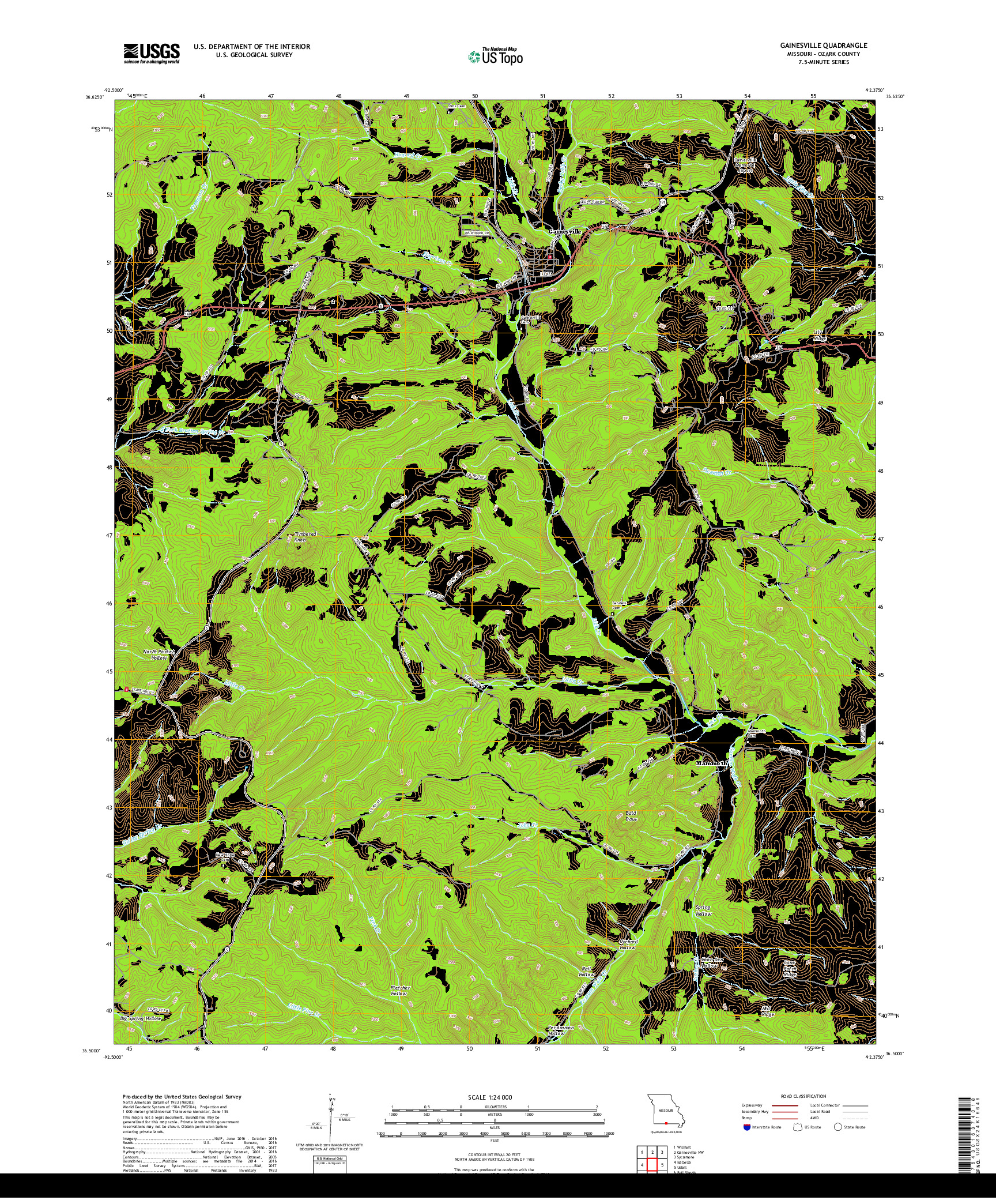 USGS US TOPO 7.5-MINUTE MAP FOR GAINESVILLE, MO 2017