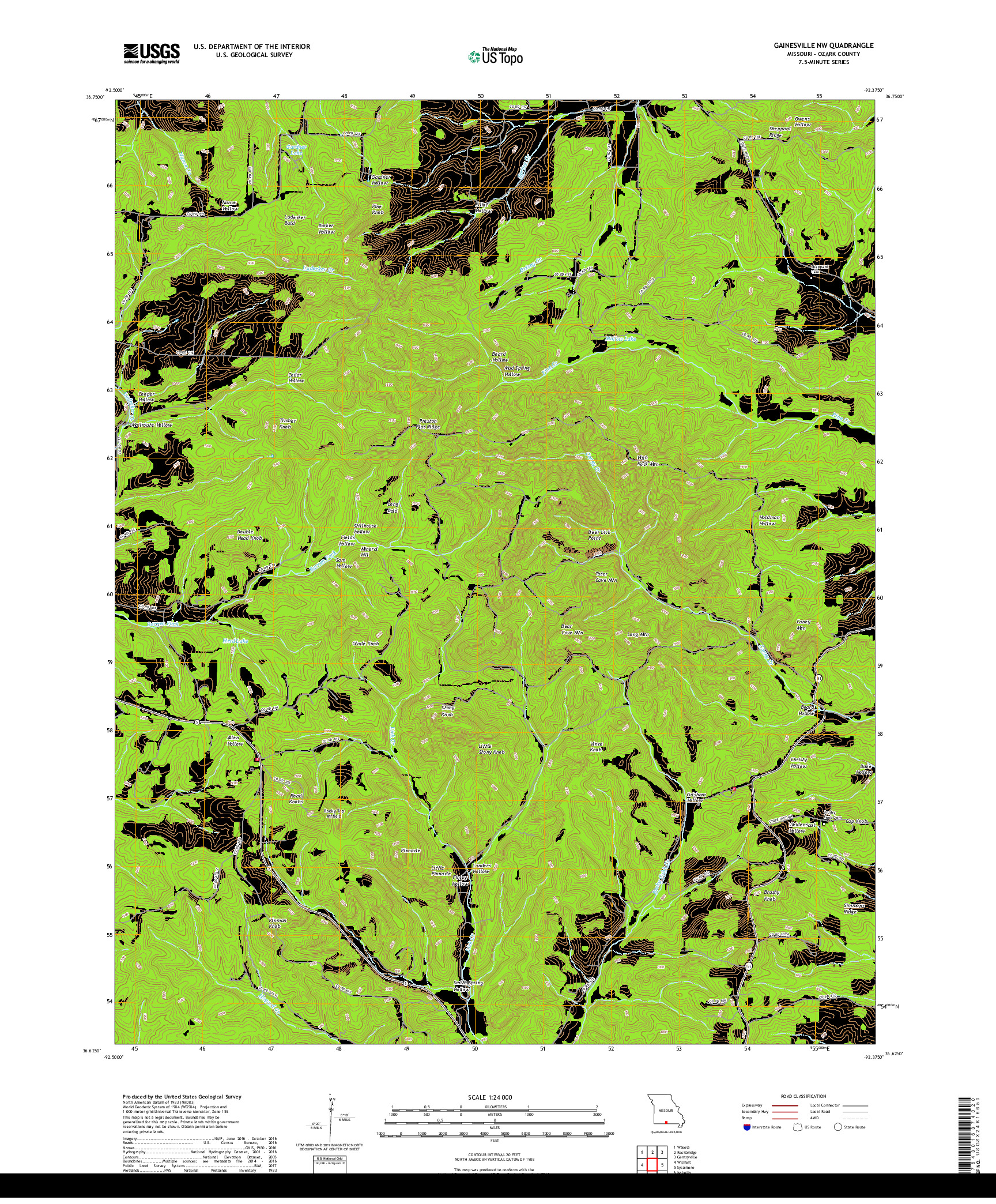 USGS US TOPO 7.5-MINUTE MAP FOR GAINESVILLE NW, MO 2017