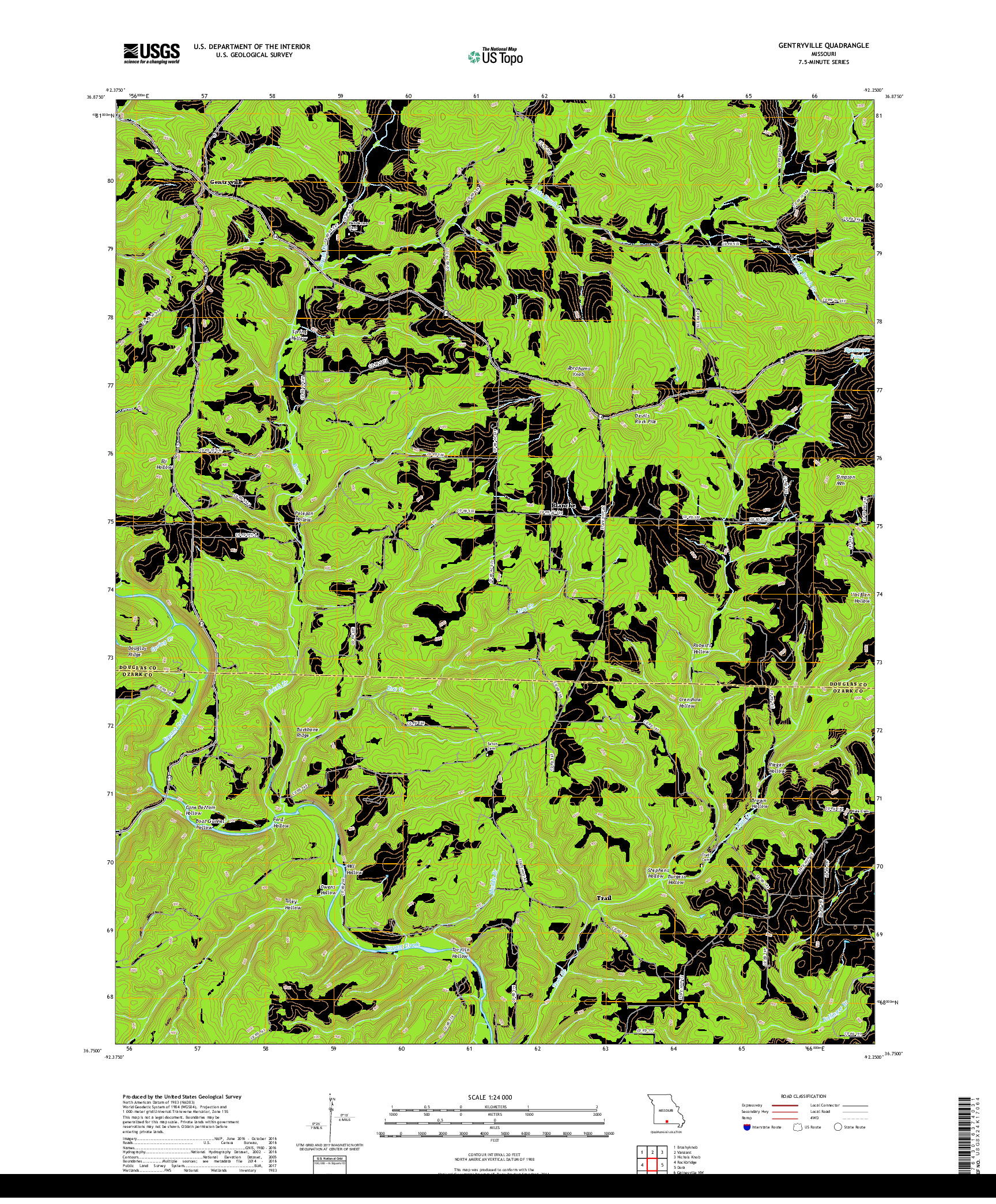 USGS US TOPO 7.5-MINUTE MAP FOR GENTRYVILLE, MO 2017