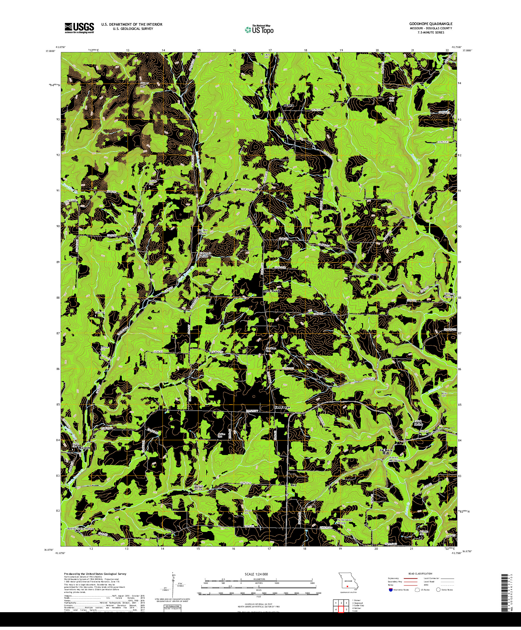 USGS US TOPO 7.5-MINUTE MAP FOR GOODHOPE, MO 2017