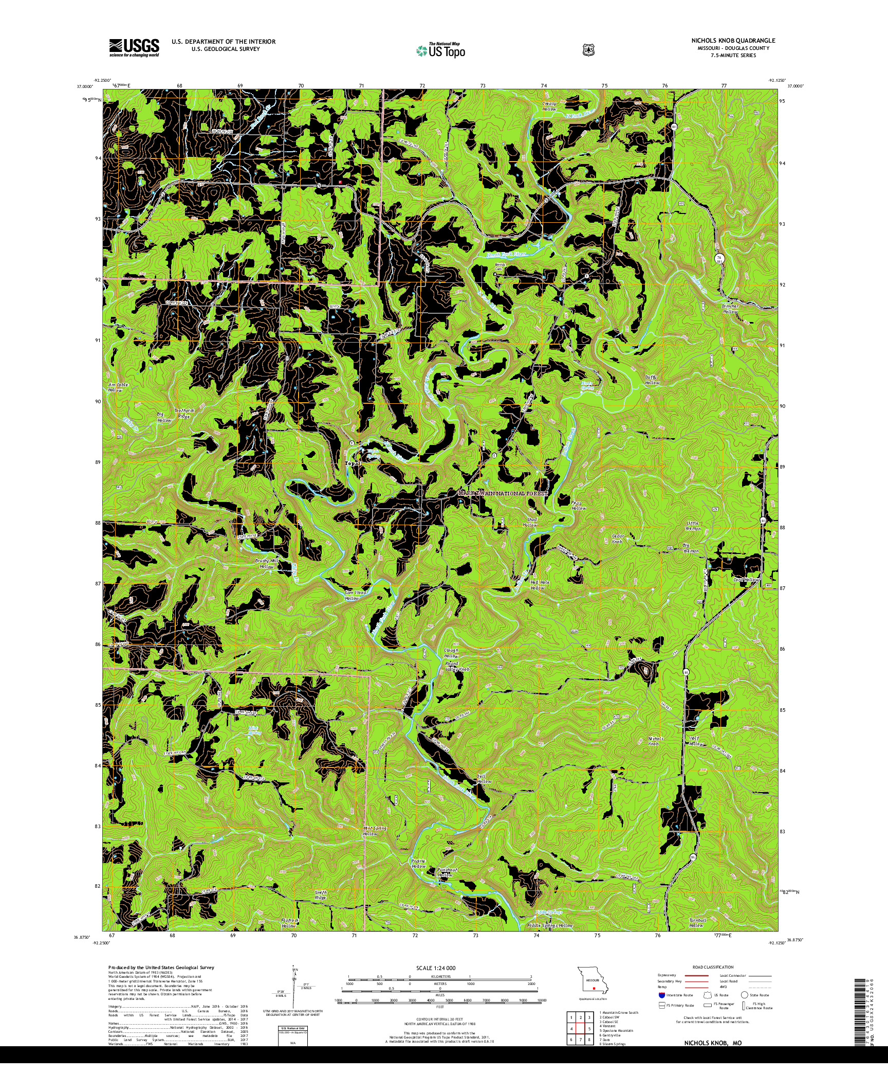 USGS US TOPO 7.5-MINUTE MAP FOR NICHOLS KNOB, MO 2017