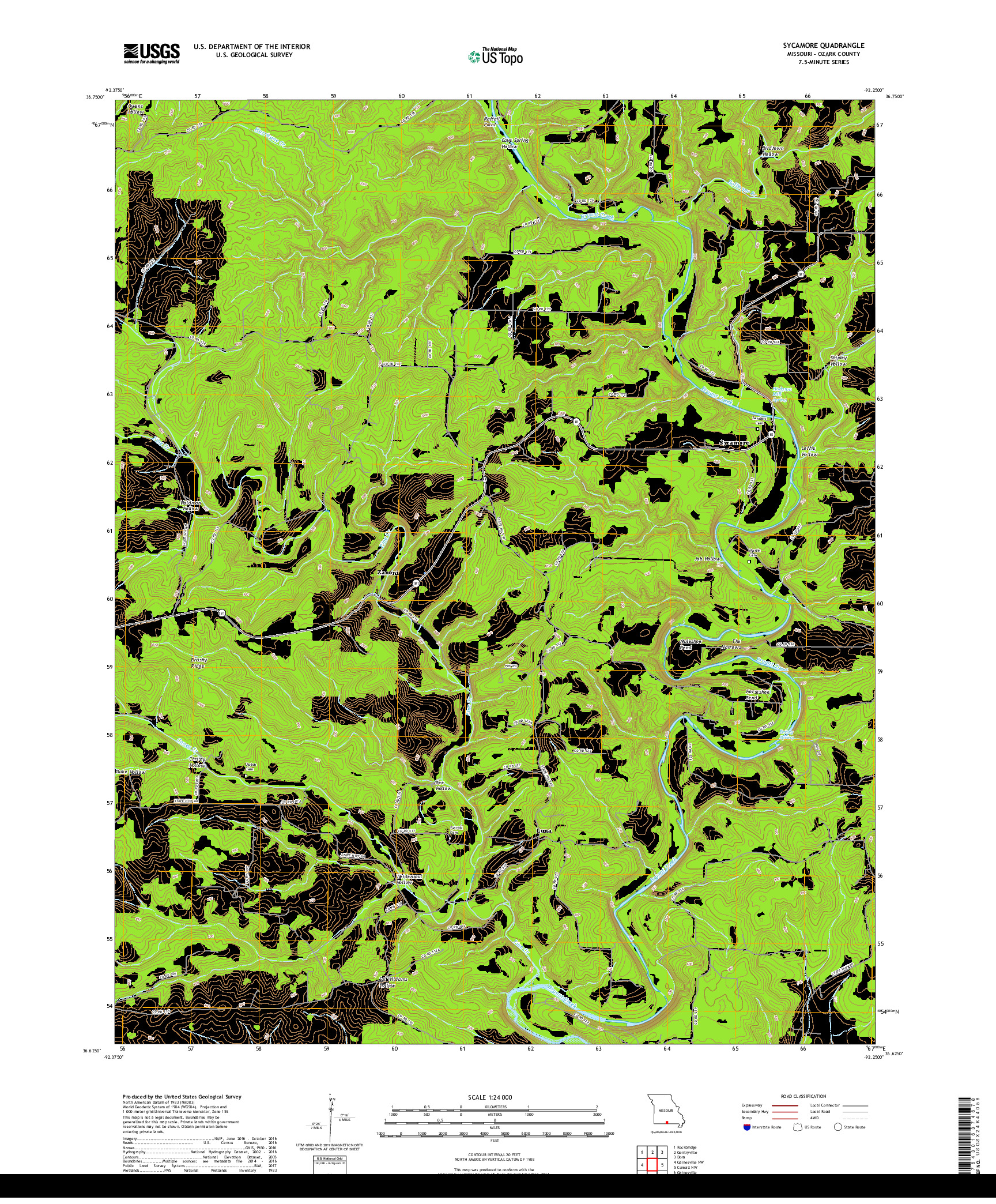 USGS US TOPO 7.5-MINUTE MAP FOR SYCAMORE, MO 2017