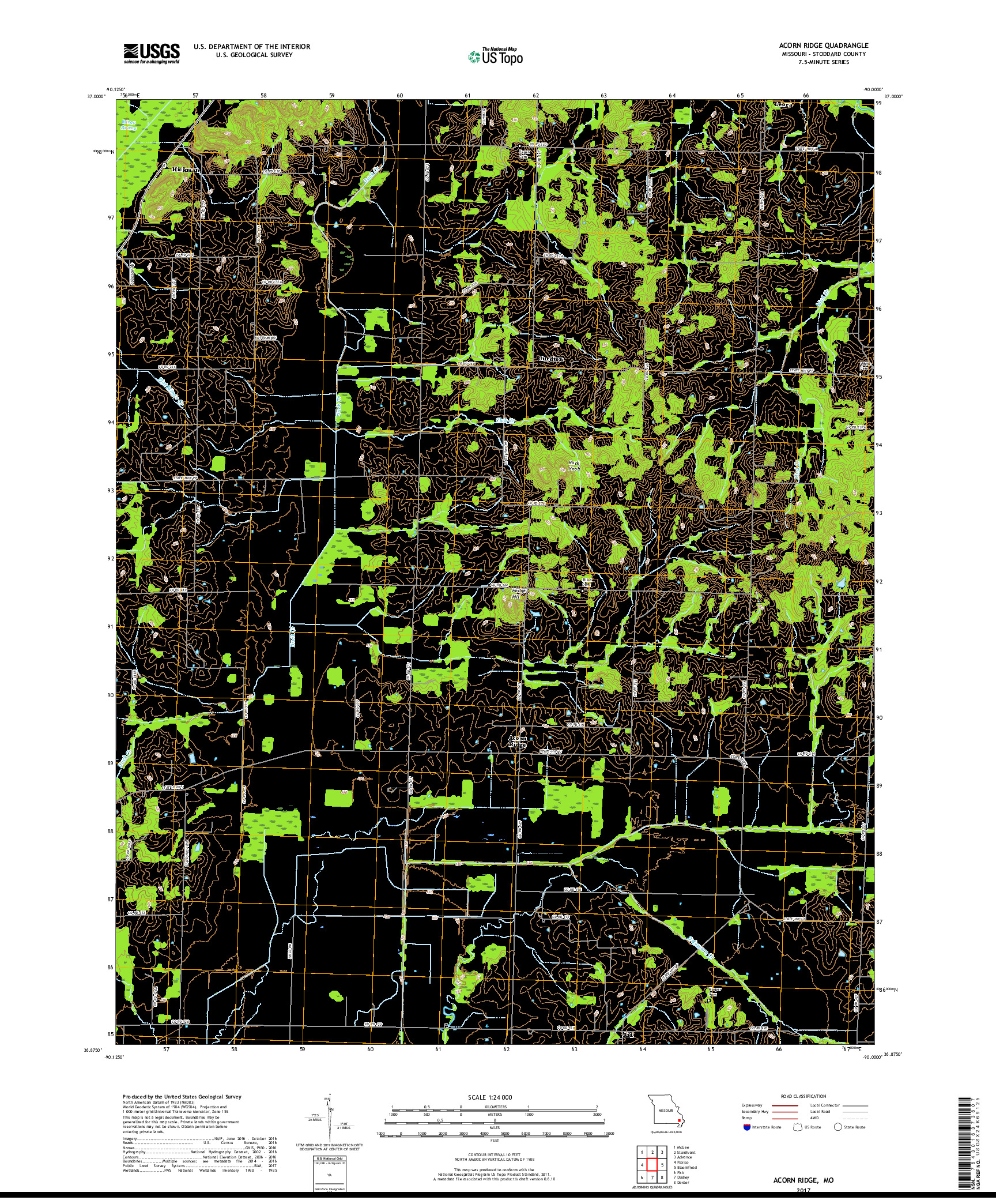 USGS US TOPO 7.5-MINUTE MAP FOR ACORN RIDGE, MO 2017