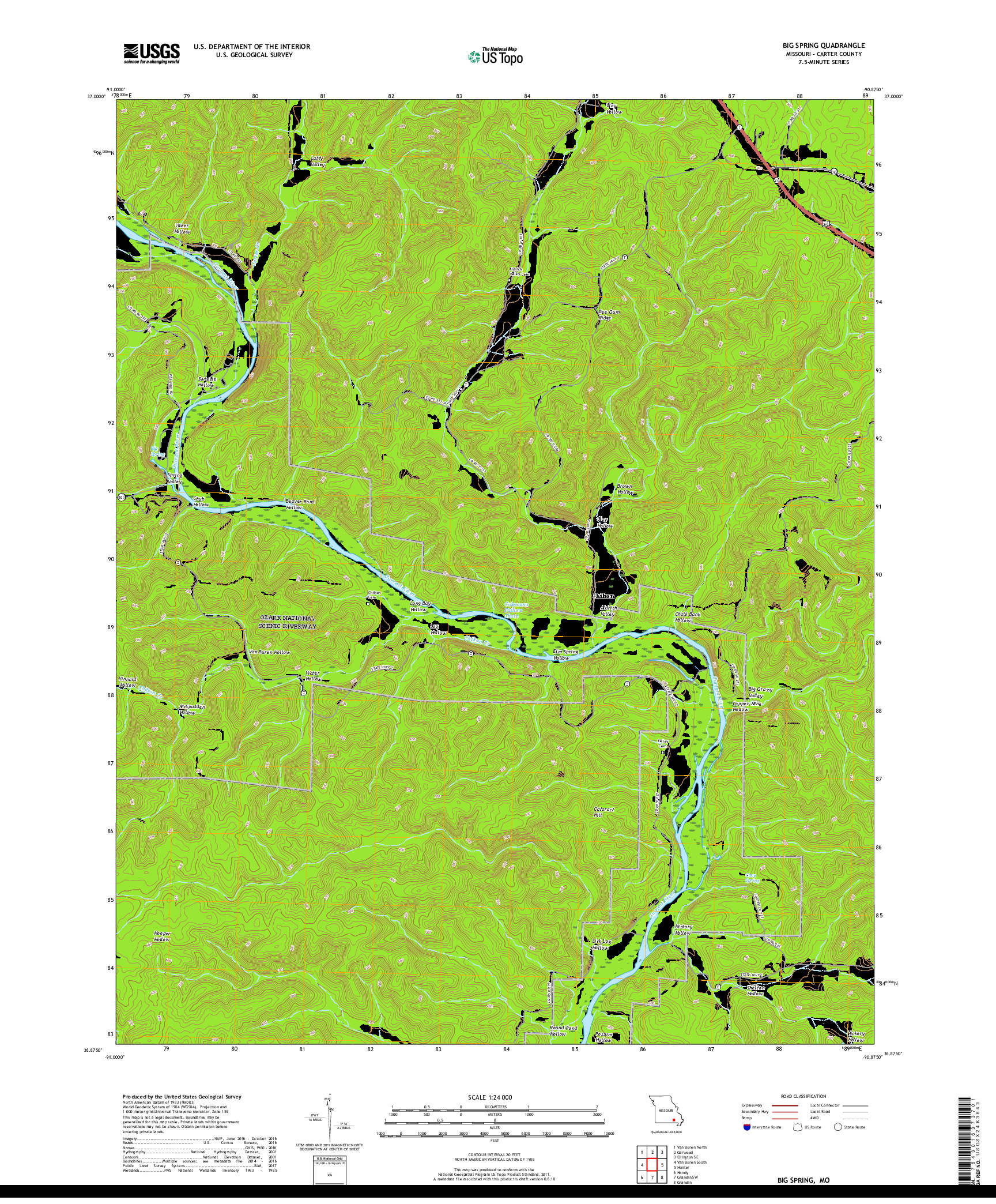 USGS US TOPO 7.5-MINUTE MAP FOR BIG SPRING, MO 2017