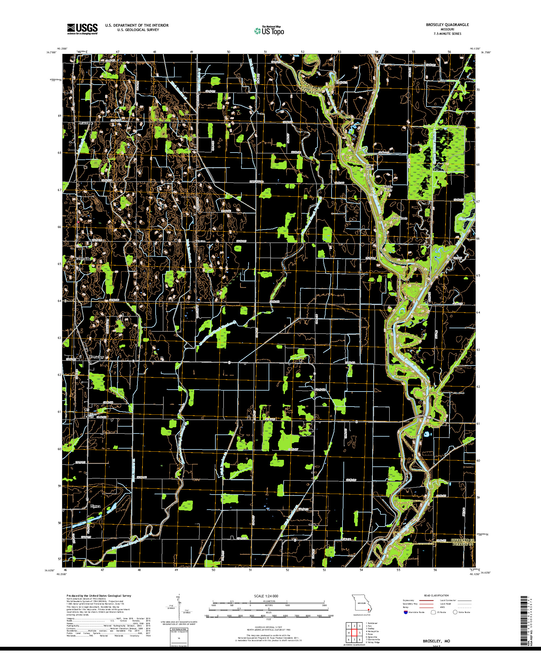 USGS US TOPO 7.5-MINUTE MAP FOR BROSELEY, MO 2017