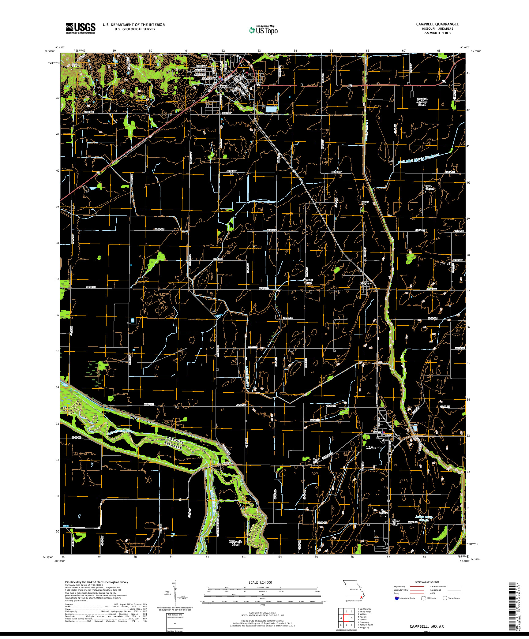 USGS US TOPO 7.5-MINUTE MAP FOR CAMPBELL, MO,AR 2017