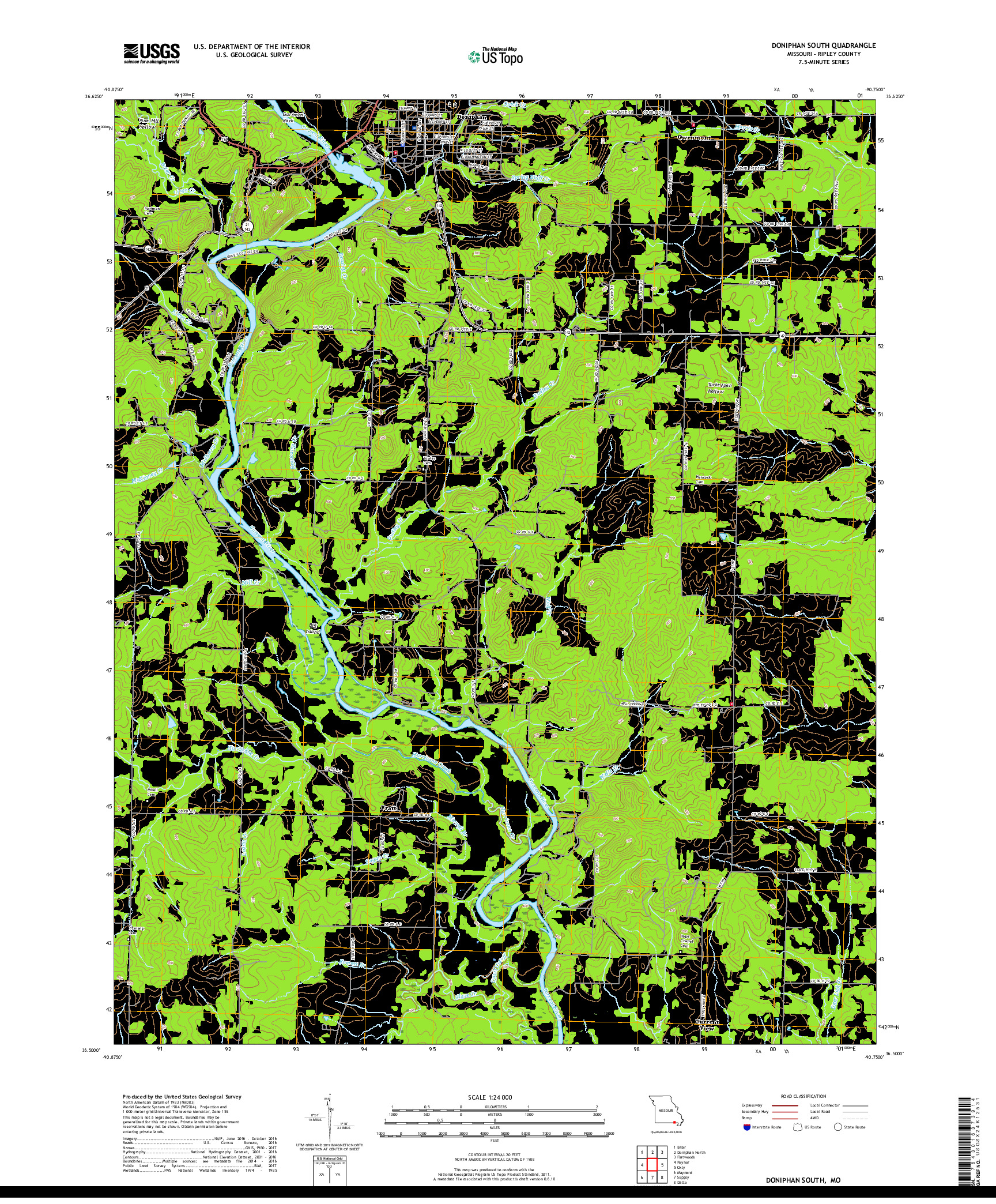 USGS US TOPO 7.5-MINUTE MAP FOR DONIPHAN SOUTH, MO 2017