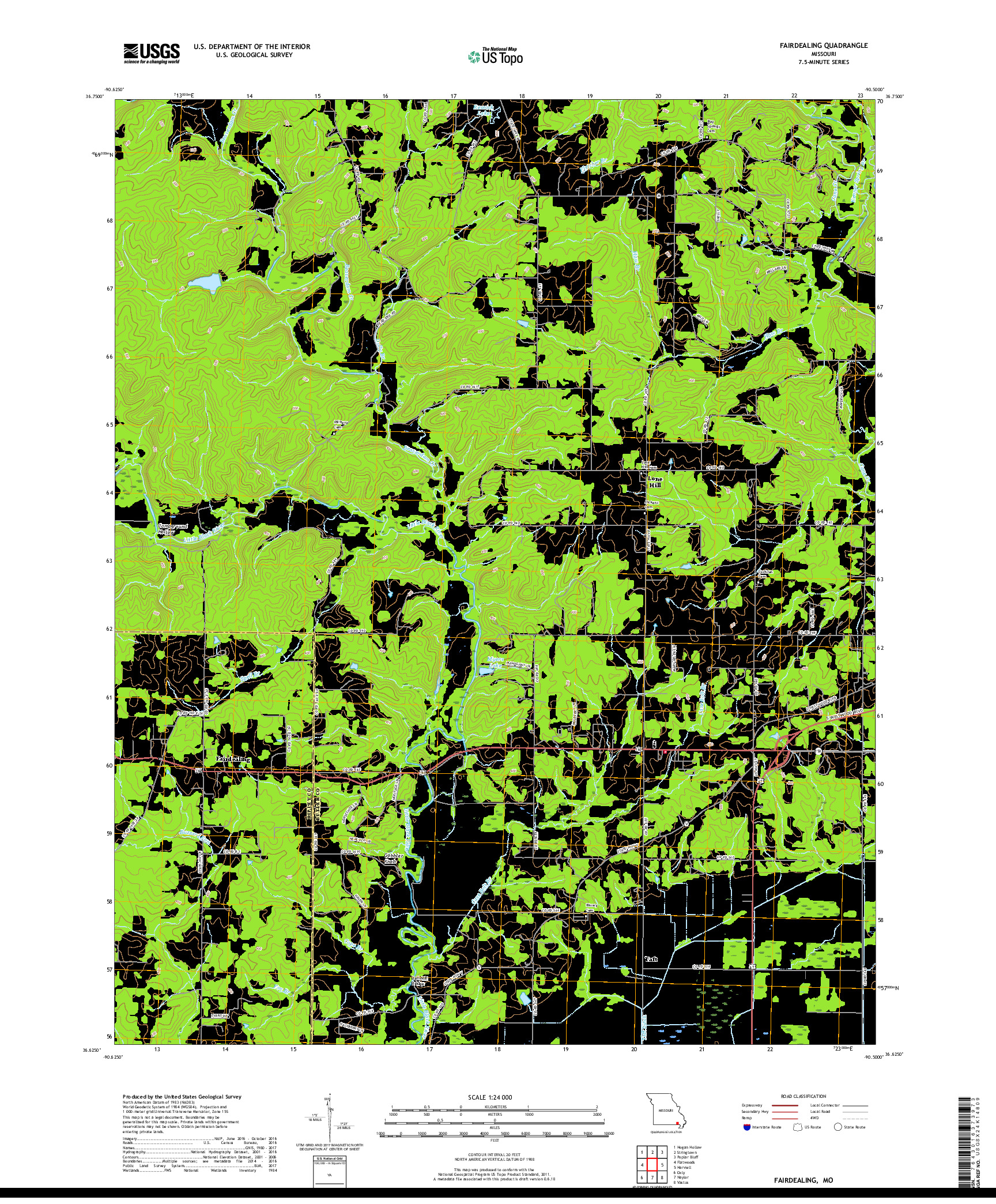 USGS US TOPO 7.5-MINUTE MAP FOR FAIRDEALING, MO 2017