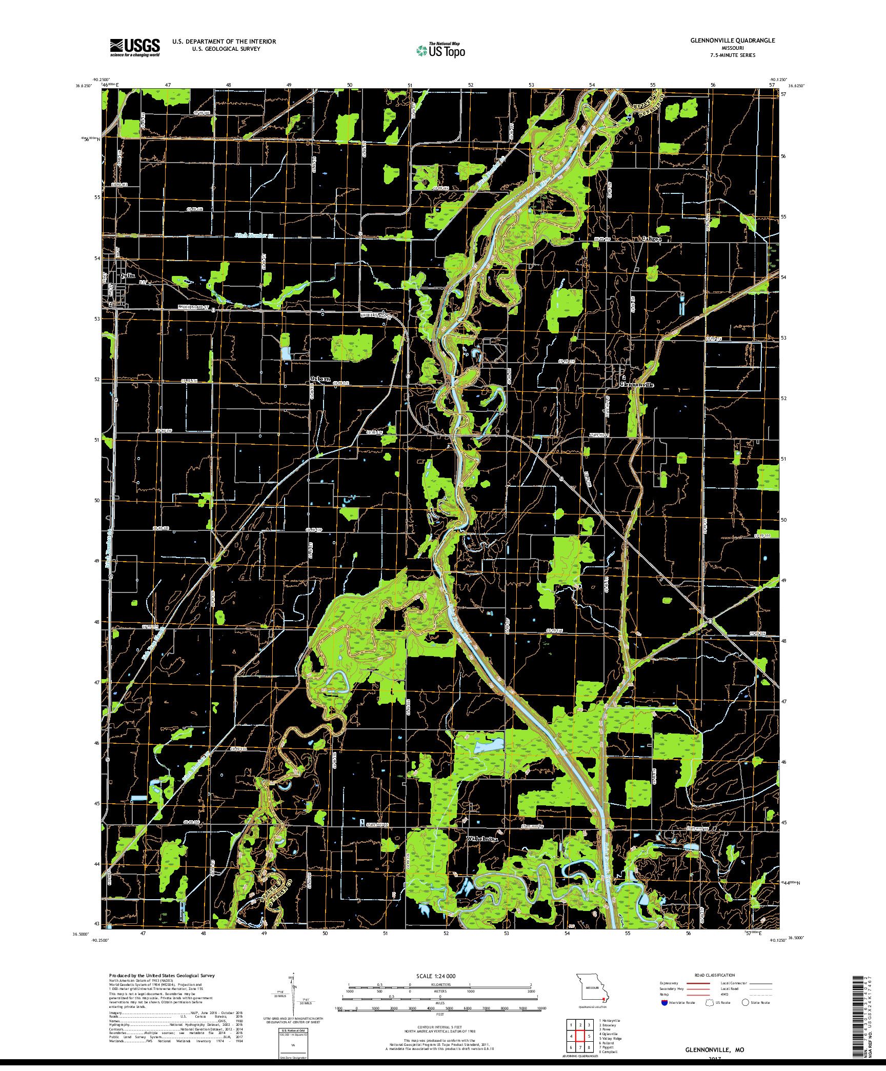 USGS US TOPO 7.5-MINUTE MAP FOR GLENNONVILLE, MO 2017