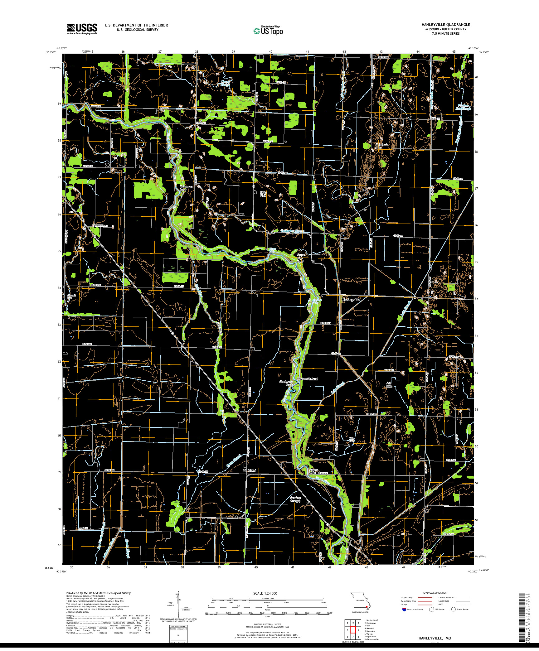 USGS US TOPO 7.5-MINUTE MAP FOR HANLEYVILLE, MO 2017